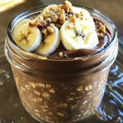 - 1 cup rolled oats - 2 cups almond milk (or any milk of your choice) - 2 tablespoons unsweetened cocoa powder - 3 tablespoons peanut butter (or substitute with almond butter) - 2 tablespoons maple syrup or honey - 1 teaspoon vanilla extract - A pinch of salt To make Chocolate Peanut Butter Overnight Oats, these ingredients are key. Rolled oats form the base, giving a hearty texture. Almond milk keeps it creamy, but you can use any milk you enjoy. The unsweetened cocoa powder brings rich chocolate flavor. Peanut butter adds creaminess and a nutty taste. Maple syrup or honey sweetens the mix just right. A splash of vanilla extract enhances all the flavors, while a pinch of salt balances sweetness. - Sliced bananas - Crushed nuts - Mini chocolate chips - Chia seeds Toppings can elevate your oats. Sliced bananas add a fruity touch. Crushed nuts give a nice crunch. Mini chocolate chips can satisfy your sweet tooth. Chia seeds boost nutrition and add a fun texture. You can mix and match these toppings to create your perfect bowl. - Combine 1 cup rolled oats, 2 tablespoons cocoa powder, and a pinch of salt. - Stir until evenly mixed. This step builds a great base for flavor. - Whisk together 2 cups almond milk, 3 tablespoons peanut butter, 2 tablespoons maple syrup, and 1 teaspoon vanilla extract. - Ensure the mixture is smooth. This adds creaminess to the oats. - Pour the wet mixture over the dry ingredients. - Stir until thoroughly combined. Make sure every oat is coated well. - Divide the combined mixture into two airtight containers or jars. - Seal tightly and refrigerate overnight. This allows the oats to soak up the flavors. - Stir the oats after chilling. - Adjust consistency with additional milk if necessary. This helps you get your perfect texture. - Use almond milk for a nutty flavor. - Whole milk makes it creamier. - For a light option, try skim milk. - If too thick, add more milk until smooth. - Add sliced bananas for natural sweetness. - Toss in mini chocolate chips for extra chocolate. - A scoop of yogurt adds creaminess. - Adjust sweetness by adding more syrup or honey. - Make a big batch for easy breakfasts. - Store in jars for up to five days. - Prepare toppings in advance for quick serving. - Refrigerate tightly sealed jars to keep fresh. {{image_4}} You can make fun swaps to boost nutrition. - Use plant-based sweeteners like agave or stevia instead of maple syrup. - Substitute almond butter for peanut butter for a nutty twist. Switching these ingredients keeps the flavor, while lowering sugar. You stay on track with health goals without losing taste. Get creative with your flavors! - Add fruits like strawberries, blueberries, or apples for a fresh kick. - Mix in spices like cinnamon or nutmeg to enhance the taste. These additions create layers of flavor and can change each bite. It makes your morning oats exciting every day. Check the labels for your dietary needs. - Use gluten-free oats to keep it safe for gluten allergies. - Pick plant-based milk like oat or soy for a vegan-friendly meal. These choices ensure everyone can enjoy the rich flavors without worry. It’s a delicious way to cater to different diets while keeping the fun alive! To keep your chocolate peanut butter overnight oats fresh, store them in the fridge. Place the oats in an airtight container. This helps seal in the flavor and moisture. The oats need a cool environment to stay tasty. You can enjoy your overnight oats for up to five days in the fridge. If you have leftovers, check them before eating. Spoilage signs include a sour smell or an odd texture. If you see mold, throw them out. It’s always best to consume them fresh for the best taste. You can freeze the oats if you want to save them for later. To freeze, scoop the mixture into a freezer-safe container. Leave some space at the top for expansion. When you’re ready to eat, thaw them in the fridge overnight. For reheating, place them in the microwave for about one minute. Stir well and add a splash of milk if they look too thick. Enjoy your oats whenever you like! You can use quick oats, but the texture will change. Quick oats are softer and cook faster. They may make your overnight oats mushy. I recommend sticking to rolled oats for a firmer texture. You can store overnight oats for up to five days in the fridge. Make sure to keep them in airtight containers. This helps keep them fresh and safe to eat. Yes, you can warm up overnight oats! Just remove the lid and heat them in the microwave. Heat in 30-second intervals, stirring between each. Add a splash of milk if they are too thick. Overnight oats are a healthy choice. They provide fiber, protein, and healthy fats. The oats help keep you full, and the peanut butter adds protein. This combo gives you energy for the day. Absolutely! You can add different toppings and mix-ins. Try sliced bananas, crushed nuts, or mini chocolate chips. You can also switch the peanut butter for almond butter for a new flavor. This article covered how to make delicious overnight oats. We discussed the key ingredients and provided step-by-step instructions. You learned tips for storing and variations to keep breakfast exciting. Remember, overnight oats are versatile and easy to customize. They save time and boost your health. Try different flavors and toppings. Enjoy your nutritious breakfast each morning!