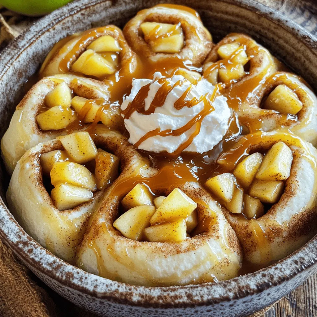 This dish needs some tasty ingredients to shine. Here’s what you need: - 2 cans (8 oz each) refrigerated cinnamon rolls - 2 medium Granny Smith apples, peeled and diced - 1/2 cup packed light or dark brown sugar - 1/4 cup unsalted butter, melted - 1 teaspoon ground cinnamon - 1/4 teaspoon ground nutmeg - 1/2 cup caramel sauce (homemade or store-bought) - Optional: Whipped cream for serving Each ingredient plays a role. The cinnamon rolls give a fluffy base. Granny Smith apples add a nice tartness. Brown sugar and butter create a sweet, sticky mix. Cinnamon and nutmeg bring warmth and spice. Caramel sauce ties it all together with sweetness. You can add whipped cream for a creamy finish. These simple yet rich ingredients make the bake truly special. To start, set your oven to 375°F (190°C). This is the perfect temperature for baking. Grab a 9x13 inch baking dish. Spray it with non-stick spray, so nothing sticks. Make sure to coat every corner well. In a large bowl, add the diced Granny Smith apples. Then, sprinkle in the packed brown sugar. Pour in the melted unsalted butter, ground cinnamon, and ground nutmeg. Stir everything together. This will help the apples absorb all the spicy sweetness. Let the mixture sit for a moment while you cut the cinnamon rolls. Open the cans of refrigerated cinnamon rolls carefully. Use kitchen scissors or a knife to cut each roll into four pieces. Place these pieces into your greased baking dish. Spread them out evenly. Now, take the apple mixture and spoon it over the cinnamon rolls. Make sure to cover as much as you can. Finally, drizzle the caramel sauce over the apple and cinnamon rolls. This will add a rich flavor. Put the baking dish in your preheated oven. Bake for 25-30 minutes. Keep an eye on it. When done, the cinnamon rolls should be golden brown and cooked through in the center. Once baked, take it out of the oven. Let it cool for about 5 minutes. This helps the flavors settle and makes it easier to serve. For a sweet touch, drizzle more caramel on top. Serve warm, and you can add whipped cream if you like. Enjoy the delicious treat! To ensure even baking, spread the cinnamon roll pieces in one layer. Avoid stacking them. This helps each piece cook well. Check on your bake halfway through the time. If one side browns faster, rotate the pan. For fluffy cinnamon rolls, don’t rush the baking. Allow them to cool for a few minutes before serving. This helps the rolls set and enhances their soft texture. Adding nuts or raisins can give your bake a nice crunch. Chopped pecans or walnuts work well. They add texture and extra flavor. If you like dried fruit, add some raisins to the apple mix. To increase caramel richness, use a thicker sauce. A homemade sauce can be richer than store-bought. You can also drizzle more caramel on top after baking for a sweet finish. Serve the bake warm in bowls. This makes it cozy and inviting. Drizzle extra caramel sauce on each serving. Top with a dollop of whipped cream for creaminess. For a festive touch, garnish with a slice of apple or a sprinkle of cinnamon. This adds color and makes your dish look special. Enjoy your delicious treat! {{image_4}} You can use many types of apples in this bake. Each type brings a unique taste. Granny Smith apples are tart and add a nice contrast to the sweet caramel. Honeycrisp apples are sweet and crisp, perfect for a sweeter dish. Fuji apples also work well, bringing a juicy sweetness. The choice between sweet and tart apples changes the flavor profile. Tart apples give a nice balance to the sugar, while sweet apples make it dessert-like. If you need a gluten-free version, you can find gluten-free cinnamon rolls. Many brands now offer great options. Just check the package for gluten-free labels. The bake time may differ slightly. Start checking a few minutes early to avoid overbaking. You want the rolls to be golden brown and fluffy. Spices can really change the taste of your bake. If you want a twist, try adding allspice or ginger. These spices can give it a warm, cozy flavor. During the fall, you might add pumpkin spice for a seasonal touch. Feel free to mix and match spices to find your favorite blend! After enjoying your caramel apple cinnamon roll bake, let it cool completely. Store any leftovers in an airtight container. This helps keep the flavors fresh. Place it in the refrigerator for up to three days. If you notice any signs of spoilage, it’s best to discard it. To freeze this tasty treat, first, let it cool down. Cut the bake into individual portions for easy serving later. Wrap each piece tightly in plastic wrap. Then, place them in a freezer-safe bag or container. This way, you can enjoy it later without losing quality. It can stay frozen for up to three months. When you're ready to eat, take a piece out and let it thaw in the fridge overnight. To reheat, place it in the oven at 350°F (175°C) for about 10-15 minutes. You can also use the microwave. Heat it for 30 seconds, then check if it's warm enough. Enjoy your delicious treat any time! Yes, you can use homemade caramel sauce. To make it, you need sugar, butter, and cream. Start by melting sugar until it turns golden. Add butter and cream slowly while stirring. This sauce is rich and tasty. It works great in your bake. Just drizzle it generously over the cinnamon rolls and apples before baking. Your dish will have a fresh and warm flavor. You can easily make this dish dairy-free. Use dairy-free butter or coconut oil instead of unsalted butter. For the caramel sauce, look for dairy-free options or make your own. Use coconut cream instead of heavy cream in your homemade sauce. Choose dairy-free cinnamon rolls, which you can find in stores. These swaps keep the dish tasty and enjoyable for everyone. This bake pairs well with many dishes. For breakfast, serve it with fresh fruit salad. A scoop of vanilla ice cream adds a creamy touch. Consider serving coffee or hot apple cider as drinks. You can also enjoy it with whipped cream on top for extra sweetness. These pairings enhance the flavors of the bake and make your meal special. This blog post shared how to create a delicious caramel apple cinnamon roll bake. You learned about key ingredients, step-by-step instructions, and helpful tips to perfect your dish. I also covered fun variations and storage options. This recipe is simple for beginners but impressive enough for gatherings. With a few tweaks, you can customize it to your taste. Enjoy making this tasty treat that both you and your guests will love!