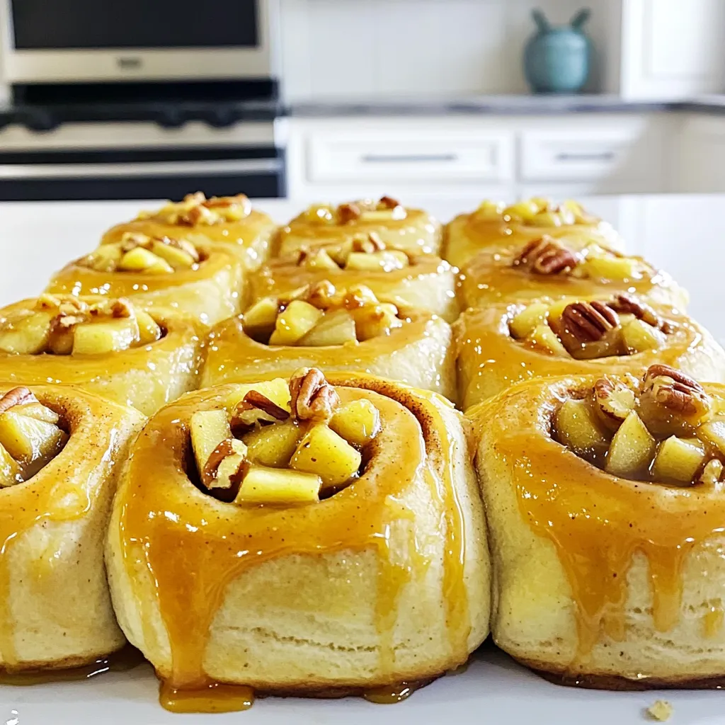 - 2 cans of refrigerated cinnamon rolls (8-count each) - 2 medium apples, peeled, cored, and diced - ½ cup caramel sauce, plus extra for drizzling - 1 teaspoon ground cinnamon - ½ teaspoon ground nutmeg - ½ cup chopped pecans (optional) - 1 tablespoon brown sugar - 2 tablespoons butter, melted - ½ cup powdered sugar (for glaze) - 2 tablespoons milk To create the perfect caramel apple cinnamon roll bake, you need fresh and tasty ingredients. Start with two cans of refrigerated cinnamon rolls. These rolls save time and add a soft base. Choose two medium apples. You can use Granny Smith or Honeycrisp for a mix of sweet and tart. Next, grab some caramel sauce. This adds a rich flavor that pairs well with the apples. You will also need ground cinnamon and ground nutmeg. These spices bring warmth to the dish. If you like a crunch, consider adding chopped pecans. They add texture but are optional. You’ll also need brown sugar, melted butter, powdered sugar for the glaze, and milk. The butter helps the rolls combine with the apples. The glaze will make it sweet and creamy. Gather all these ingredients before you start. This way, you can focus on mixing and baking, making it a fun and easy experience in the kitchen! - Preheat your oven to 350°F (175°C). Grease a 9x13 inch baking dish well. - In a medium bowl, mix the diced apples with cinnamon, nutmeg, and brown sugar. Toss until the apples are coated. Set this aside. - Open the first can of cinnamon rolls and cut each roll into quarters. Repeat with the second can. - Place all quartered pieces in a large bowl. Drizzle the melted butter over them. - Add the apple mixture and chopped pecans if you like. Pour half of the caramel sauce over all the ingredients. Gently mix everything together until it is all well combined. - Spread the mixture evenly into the greased baking dish. Make sure it is well-distributed. - Place the dish in the oven and bake for 25-30 minutes. The top should be golden brown when done. Use a toothpick to check if it’s cooked through. - While it bakes, prepare the glaze. In a small bowl, whisk together powdered sugar and milk until smooth. Adjust the thickness by adding more sugar or milk as needed. - Once the bake cools for about 5-10 minutes, drizzle it with the remaining caramel sauce. Then, pour the glaze over the top. - Serve warm and enjoy the sweet layers of caramel and cinnamon apples! - For apples, you can use pears or peaches. They add a sweet twist. - If you don’t like pecans, try walnuts or almonds for crunch. - To make homemade caramel sauce, melt 1 cup of sugar in a pan. Stir until golden brown. Add 6 tablespoons of butter and ½ cup of cream. Mix until smooth. - To ensure even baking, spread the mixture flat in the dish. This helps it cook well. - If the glaze is too thick, add more milk. For a thicker glaze, mix in more powdered sugar. - Serve the bake warm on individual dessert plates. This makes it look fancy. - It pairs well with a scoop of vanilla ice cream or a dollop of whipped cream. The creaminess balances the sweetness. {{image_4}} You can change the flavor of your caramel apple cinnamon roll bake easily. Adding other fruits like pears or berries can create new tastes. Pears add a soft sweetness, while berries bring a tart touch. Think of mixing in blueberries or raspberries for a pop of color and flavor. You can also spice it up by using different spices. Try adding ground ginger for warmth or cloves for a bold taste. These spices can bring a new depth to the dish. Experimenting with flavors keeps it fresh and exciting! If you need gluten-free options, look for gluten-free cinnamon rolls. Many brands offer these, making it easy to enjoy this treat without worry. Just follow the same steps, and you’ll have a delicious bake that everyone can enjoy. For vegan options, switch out the butter for a plant-based alternative. Use almond milk or oat milk for the glaze instead of regular milk. These simple changes let everyone enjoy this tasty dish, no matter their diet. You can make your bake fit the season with fun additions. For the holidays, try adding cranberries for a festive touch. Their tartness pairs well with the sweet caramel. You might also want to add pumpkin spice in the fall for a cozy flavor. During summer, consider adding fresh peaches or cherries. This keeps the dish light and refreshing. Seasonal variations can make this recipe feel new, no matter when you serve it! To keep your caramel apple cinnamon roll bake fresh, refrigerate leftovers. Place them in an airtight container. This helps prevent them from drying out. If you want to store them longer, freezing is a great option. Wrap individual portions in plastic wrap, then place them in a freezer bag. This way, you can enjoy this treat at your convenience. When you’re ready to enjoy leftovers, reheating is key. The best method is to use the oven. Preheat it to 350°F (175°C). Place the bake in a baking dish and cover it with foil. This keeps it moist. Heat for about 15-20 minutes. If you're in a hurry, you can use the microwave. Just heat in short intervals, covering it to keep it from drying out. This delicious bake can last in the fridge for up to three days. If you freeze it, it will stay good for about three months. Just remember to label your containers with the date. This helps you keep track of how long it has been stored. Enjoy your bake, knowing you can savor it later! Can I make this ahead of time? Yes, you can prepare it a day before. Just mix the ingredients and store them in the fridge. Bake it fresh the next day for the best taste. How to prevent the cinnamon roll bake from sticking? Grease your baking dish well with cooking spray or butter. Make sure to cover every corner to avoid sticking. What can I serve with caramel apple cinnamon roll bake? This bake pairs well with vanilla ice cream or whipped cream. A drizzle of extra caramel adds a nice touch too! Can I substitute the caramel sauce? Absolutely! You can use homemade caramel or even a store-bought chocolate sauce for a twist. What’s the best way to store leftovers? Store leftovers in an airtight container in the fridge. They will stay fresh for up to three days. How do I know when the bake is done? Check for a golden brown top and use a toothpick. If it comes out clean, it’s done! Can I use homemade cinnamon rolls? Yes, homemade cinnamon rolls work great! Just cut them into small pieces like the store-bought ones. This caramel apple cinnamon roll bake is a fun treat. We covered the main ingredients, preparation, and baking steps. You learned tips for ingredient swaps and serving ideas. Don’t forget, you can customize flavors and follow storage tips for leftovers. Embrace your creativity and enjoy making this dish for friends or family. It’s perfect for any season or occasion. Enjoy each delicious bite!