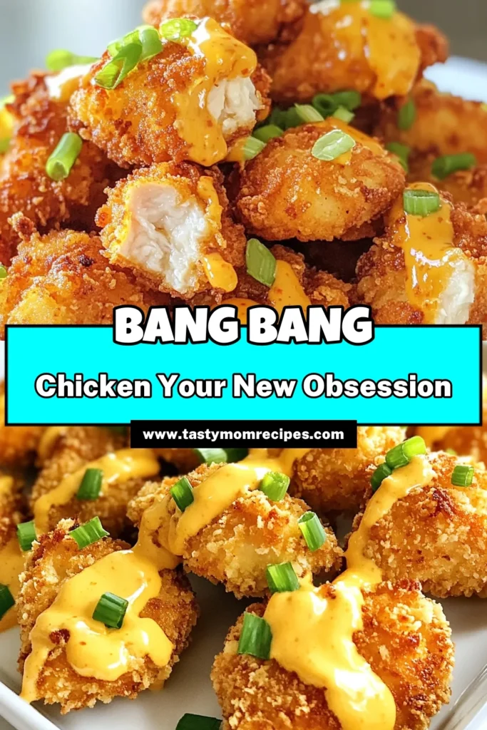 Indulge in this mouthwatering Bang Bang Chicken recipe that's perfect for an easy chicken dinner! Enjoy crispy chicken coated in a spicy Bang Bang sauce, making this fried chicken with sauce the ultimate crowd-pleaser. With simple ingredients and straightforward instructions, you’ll have a delicious meal ready in no time. Try it tonight and elevate your dinner game! Save this recipe for later! #BangBangChicken #CrispyChickenRecipe #EasyChickenDinner #SpicyBangBangSauce