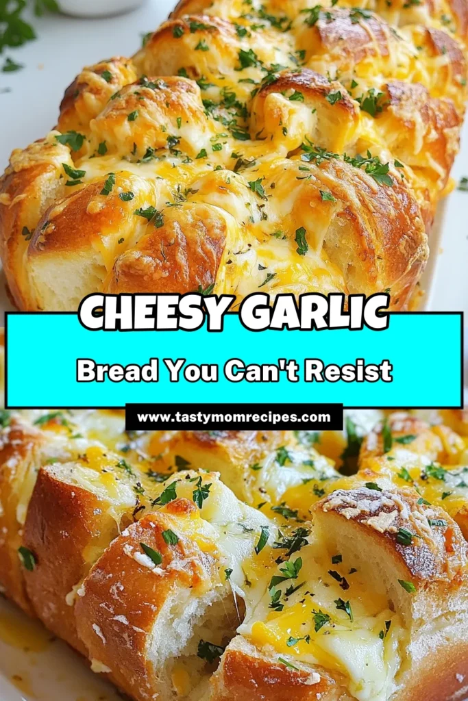Indulge in this easy cheesy pull apart garlic bread recipe that's sure to be a crowd-pleaser! Featuring gooey mozzarella and sharp cheddar stuffed in every crevice, this garlic bread with cheese will transform your meals. Perfect for gatherings, parties, or simply as a delicious snack, our stuffed garlic bread recipe is a must-try. Save this cheesy pull apart garlic bread for your next culinary adventure! #CheesyBread #GarlicBread #PullApartBread #EasyRecipes