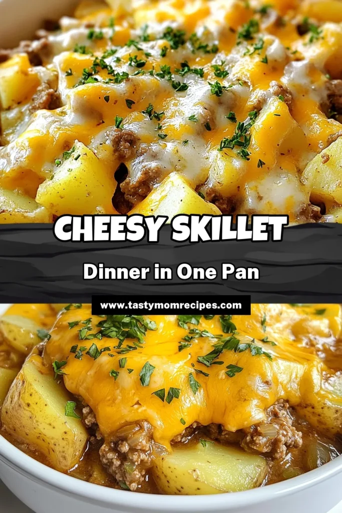 Looking for a quick and satisfying meal? Try this Cheesy Meat and Potato Skillet! This easy cheesy dinner features ground beef and tender potatoes, making it a perfect one skillet meal for busy nights. With simple ingredients and a delightful mix of flavors, this hearty potato recipe is sure to please everyone. Save this recipe for a simple weeknight dinner! #CheesyMeatAndPotatoSkillet #EasyCheesyDinner #OneSkilletMeals #HeartyPotatoRecipes