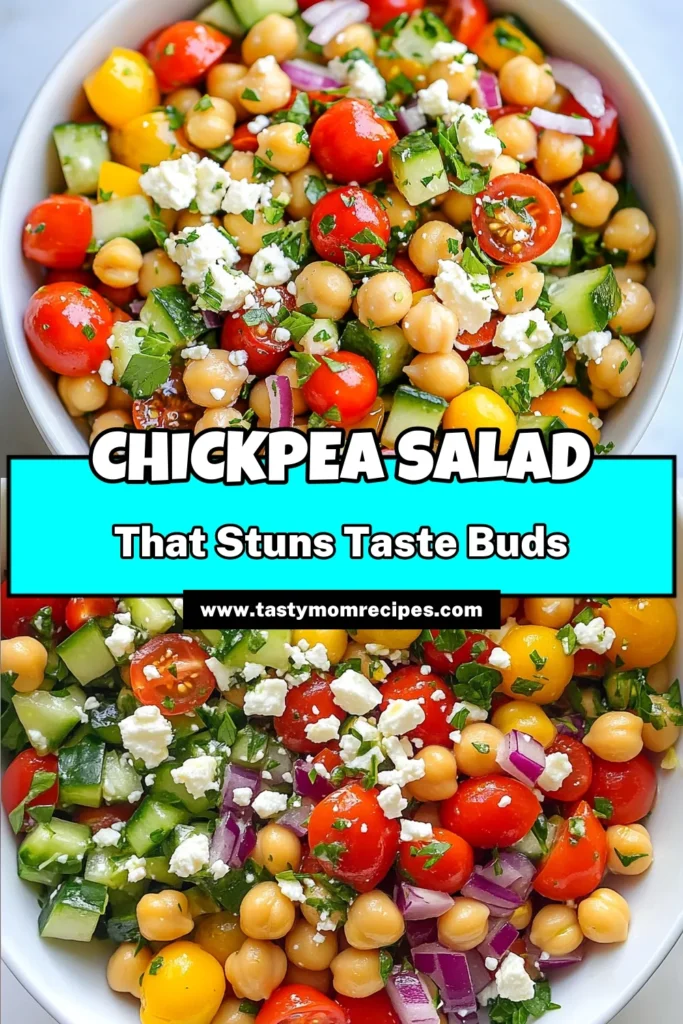 Dive into a refreshing Mediterranean chickpea salad that's perfect for summer! This easy vegan salad features vibrant cherry tomatoes, crunchy cucumbers, and zesty red onion, all beautifully dressed in lemony olive oil. It's a healthy chickpea recipe that's quick to prepare and perfect for any occasion. Save this delicious dish to elevate your summer salad ideas today! Explore more fresh Mediterranean recipes! #MediterraneanChickpeaSalad #HealthyChickpeaRecipes #EasyVeganSalads #SummerSaladIdeas