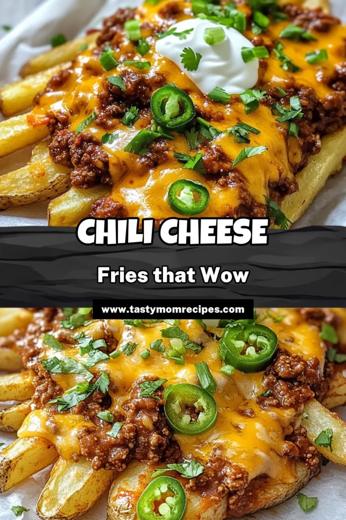Indulge in our easy chili cheese fries recipe that will elevate your snack game! Create loaded fries with chili topped with gooey, melted cheese for the perfect treat. Enjoy crispy chili cheese fries made at home in just 50 minutes. This dish is ideal for parties or a cozy night in. Don't miss out on this deliciousness—save this recipe for your next gathering! #ChiliCheeseFries #LoadedFries #EasyRecipes #HomemadeSnacks