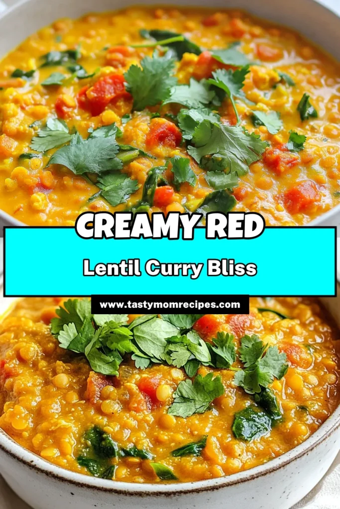 Discover the ultimate Creamy Red Lentil Curry recipe that'll become your go-to for easy lentil curry nights. This vegan lentil recipe combines luscious coconut milk with hearty red lentils for a healthy vegetarian curry that's packed with flavor. Perfect for meal prep or family dinners, this dish is quick and satisfying. Try it today, and elevate your plant-based cooking! Save this for your next cooking adventure! #CreamyRedLentilCurry #VeganLentilRecipes #CoconutMilkCurry #EasyLentilCurry