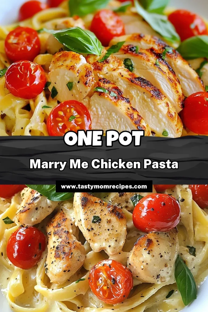 Discover the irresistible Marry Me Chicken Pasta, a creamy chicken pasta recipe that will delight your taste buds and impress your loved ones. With juicy chicken and vibrant pasta with cherry tomatoes, this easy dinner recipe is perfect for busy weeknights or special occasions. Indulge in this Italian chicken fettuccine dish that's quick to prepare and packed with flavor. Save this recipe now for your next dinner! #MarryMeChickenPasta #EasyDinnerRecipes #CreamyPasta #ItalianRecipes