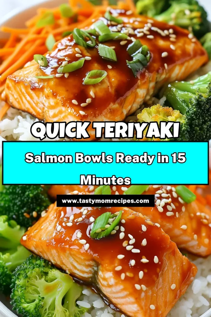 Indulge in these delicious Minute Teriyaki Salmon Bowls, the perfect quick salmon recipe for a healthy dinner. With tender salmon coated in rich teriyaki sauce, paired with fluffy jasmine rice bowls and vibrant veggies, this easy teriyaki recipe is sure to impress. Ready in just 15 minutes, it’s a simple meal that packs flavor and nutrition. Try it tonight for a satisfying dinner! Save this recipe for your next meal idea! #TeriyakiSalmonBowls #QuickSalmonRecipe #HealthyDinnerIdeas #EasyTeriyakiRecipe