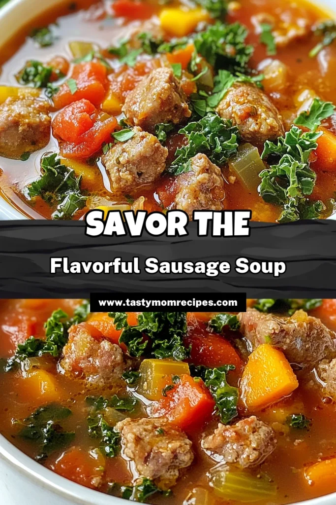 Warm up with this hearty sausage soup, a perfect Italian sausage soup recipe packed with nutritious ingredients! This easy soup recipe combines flavorful Italian sausage, kale, and a medley of vegetables for a delicious and healthy soup with vegetables. Ready in just 45 minutes, it's ideal for busy weeknights. Savor the comfort of this kale and sausage soup today! Save this recipe for later! #hearthysausagesoup #easysouprecipes #ItalianSausage #healthysoup