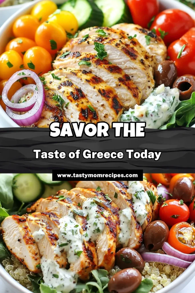 Discover the ultimate Greek chicken gyro bowl recipe that combines flavor and health in one beautiful dish. These healthy gyro bowls feature grilled chicken on a bed of quinoa, topped with vibrant veggies and creamy tzatziki sauce for a perfect Mediterranean chicken bowl experience. Easy to make and incredibly tasty, this grilled chicken quinoa bowl will be a hit at your table. Save this recipe for a delicious meal today! #GreekChickenGyroBowl #HealthyGyroBowls #MediterraneanChickenBowl #GrilledChickenQuinoaBowl