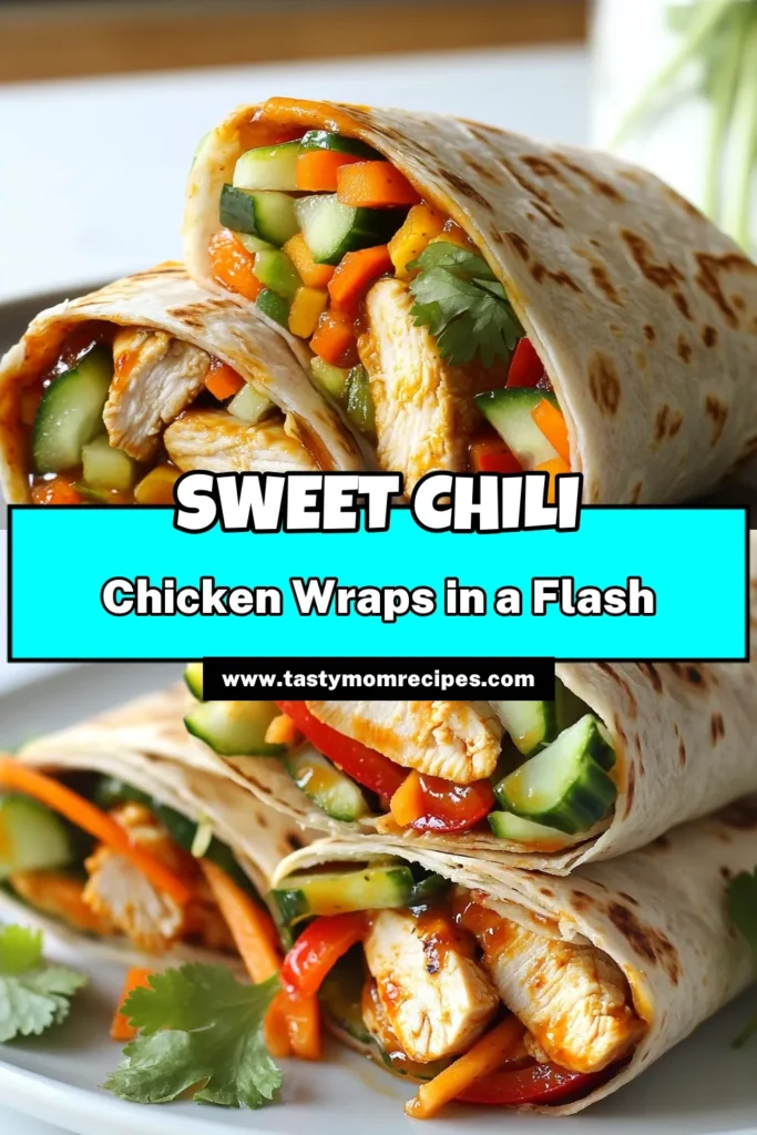 Looking for a delicious and easy meal? Try these Sweet Chili Chicken Wraps! Made with grilled chicken, vibrant veggies, and a tasty sweet chili sauce, these Grilled Chicken Tortilla Wraps are perfect for a quick lunch or dinner. Enjoy this Easy Chicken Wrap Recipe that's both healthy and satisfying. Spice up your meal with Spicy Chicken Wraps that everyone will love! Save this recipe for a delightful twist on wraps! #SweetChiliChickenWraps #EasyChickenWrapRecipe #HealthyChickenWraps #SpicyChickenWraps