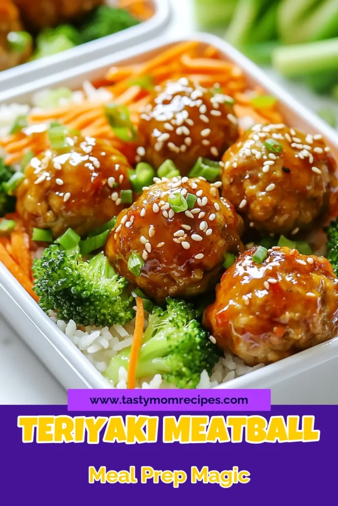 Discover a delicious teriyaki meatballs recipe that transforms meal prep! These healthy meal prep bowls make it easy to enjoy flavorful ground chicken recipes. Each bowl features tender teriyaki-coated meatballs, fluffy jasmine rice or quinoa, steamed broccoli, and vibrant shredded carrots. Perfect for busy weekdays, this dish is both nutritious and satisfying. Try it today and simplify your meal prep routine! Save for later! #MealPrep #HealthyRecipes #Teriyaki #GroundChickenRecipes