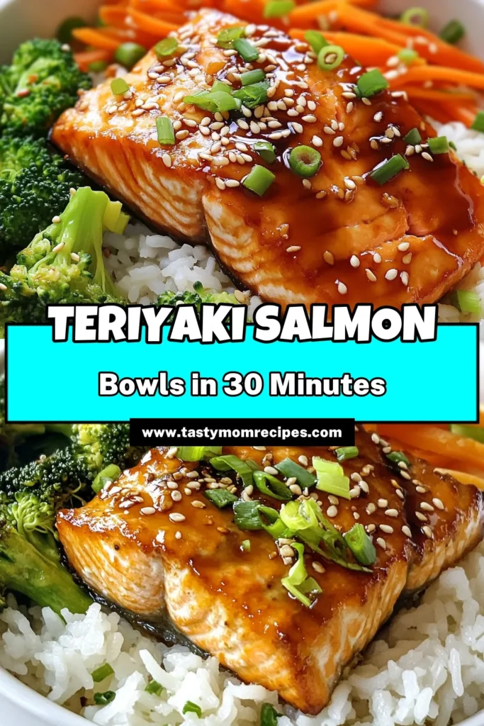 Create delicious Teriyaki salmon rice bowls at home with this easy recipe! Packed with healthy salmon recipes, these bowls feature flaky salmon with a homemade easy teriyaki sauce over fluffy jasmine rice. Perfect for an Asian-inspired dinner, this meal takes just 30 minutes to make. Don't miss out on a nutritious and flavorful feast—pin this recipe for later! #TeriyakiSalmonRiceBowls #HealthySalmonRecipes #JasmineRiceRecipes #EasyTeriyakiSauce