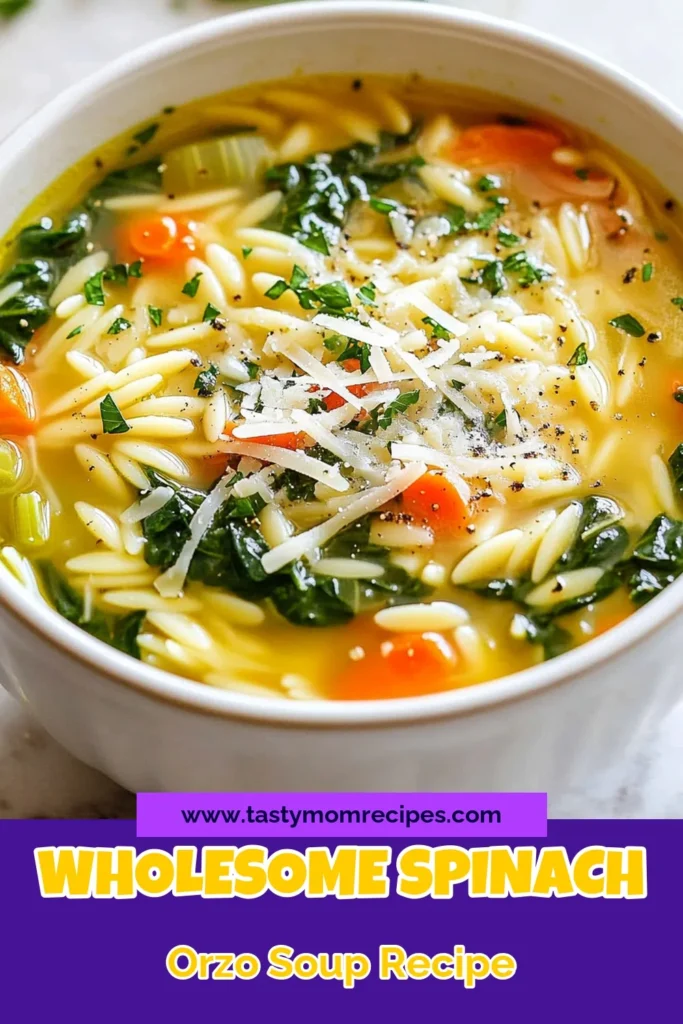 Discover the deliciousness of spinach orzo soup, a healthy vegetable soup that is perfect for any day! This easy orzo recipe is full of fresh flavors, making it a great vegetarian soup recipe to warm your soul. Enhance your meal with a splash of lemon juice for a refreshing twist! Perfect for busy weeknights, this soup can be made in just 30 minutes. Try this lemon spinach soup today! Save for later! #spinachorzosoup #healthysoups #easyrecipes #vegetariansoup
