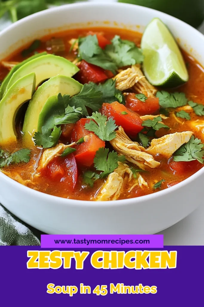 Savor the flavors of this zesty low carb chicken tortilla soup that’s not only quick and easy but also a healthy chicken soup you’ll love. Packed with vibrant veggies, spiralized zucchini noodles, and tender chicken, this low carb chicken soup is perfect for weeknight dinners. Discover how simple healthy recipes can be! Try this easy low carb recipe tonight and enjoy a delicious bowl of goodness. Save and share! #LowCarbRecipes #HealthyEating #TortillaSoup #ZucchiniNoodles