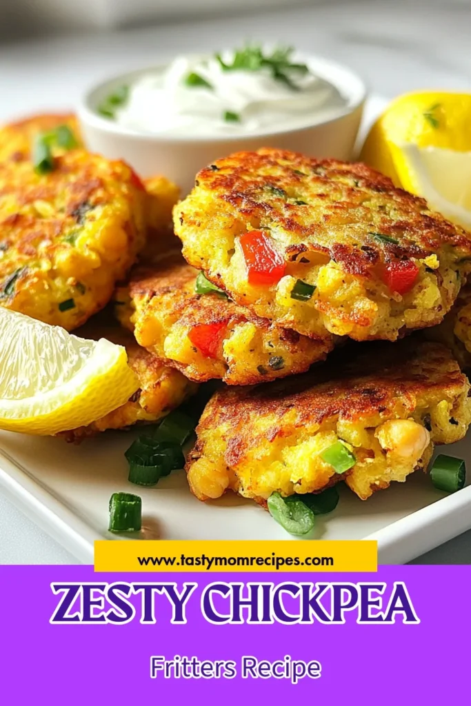 Discover the deliciousness of chickpea fritters with this zesty chickpea recipe! Perfect as vegetarian fritters or a healthy snack recipe, these crunchy bites are packed with flavor and nutrients. Enjoy this vegan chickpea dish served with tangy yogurt sauce and fresh lemon wedges. Ideal for family meals or a tasty appetizer. Click to save and try making these irresistible chickpea fritters today! #ChickpeaFritters #HealthySnackRecipes #VeganChickpeaDish #VegetarianFritters