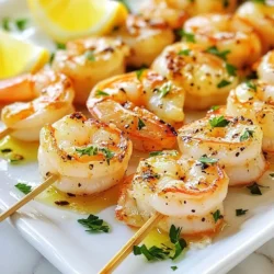 - 1 pound large shrimp, peeled and deveined - 3 tablespoons olive oil - 3 cloves garlic, finely minced - Zest of 1 lemon - 2 tablespoons freshly squeezed lemon juice - 1 teaspoon smoked paprika - 1 teaspoon dried oregano - Salt and freshly cracked pepper to taste - Fresh parsley, finely chopped (for garnish) - Skewers (wooden or metal, for grilling) Gather these simple ingredients to make your Lemon Garlic Grilled Shrimp Skewers. Fresh shrimp is the star here. I love using large shrimp because they hold up well on the grill. You need good olive oil to add richness and depth. Garlic brings a punchy flavor. The zest and juice from the lemon give the dish brightness. Smoked paprika adds a hint of smokiness, while oregano brings a warm, herbal note to the dish. Make sure to have salt and pepper on hand. They enhance all the flavors. Fresh parsley adds a vibrant touch at the end, bringing color and freshness to the skewers. You can use wooden or metal skewers, but remember to soak the wooden ones in water. This step prevents them from burning on the grill. With these ingredients ready, you are set to create a dish full of flavor and joy. Enjoy the process! {{ingredient_image_2}} To start, gather a medium bowl. In this bowl, mix together: - 3 tablespoons olive oil - 3 cloves garlic, finely minced - Zest of 1 lemon - 2 tablespoons freshly squeezed lemon juice - 1 teaspoon smoked paprika - 1 teaspoon dried oregano - Salt and freshly cracked pepper to taste Whisk these ingredients until they blend well. This creates a tasty and fragrant marinade that will soak into the shrimp. Next, take 1 pound of large shrimp that are peeled and deveined. Add these shrimp to your marinade. Toss them gently to ensure every shrimp is coated. Cover the bowl with plastic wrap. Place it in the fridge for at least 30 minutes. If you want a stronger flavor, you can let it sit for up to 2 hours. Now, it’s time to grill! First, preheat your grill to medium-high heat. If you use wooden skewers, soak them in water for about 30 minutes. This helps keep them from burning. Once ready, thread the marinated shrimp onto the skewers. Aim for about 4-5 shrimp per skewer. Leave a little space between each shrimp to help them cook evenly. Carefully place the skewers on the grill. Cook them for about 2-3 minutes on each side. You’ll know they are done when the shrimp turn pink and opaque. Be careful not to overcook them, as they can get tough. After grilling, remove the skewers and let them rest for a minute. This helps keep the juices inside. To make your shrimp really tasty, marinate them for at least 30 minutes. This time lets the flavors soak in well. If you want a stronger flavor, you can marinate them for up to 2 hours. Just remember, do not go over 2 hours. The acid in lemon juice can start cooking the shrimp if left too long. When grilling shrimp, keep an eye on the time. Cook them for about 2-3 minutes on each side. Shrimp turn pink and opaque when done. Overcooking can make them tough, so check them often. Also, leave space between shrimp on the skewers. This helps them cook evenly and gives them a nice char. For a pretty presentation, place the skewers on a large platter. Add lemon wedges around them for color and flavor. For an extra treat, drizzle olive oil on top or serve with creamy garlic aioli for dipping. Fresh parsley on top gives a nice touch, too. Pro Tips Use Fresh Shrimp: Always opt for the freshest shrimp available. Fresh shrimp not only tastes better but also has a firmer texture, making it perfect for grilling. Don't Overcrowd the Skewers: Leave a little space between shrimp on the skewers. This ensures even cooking and prevents steaming, allowing them to grill perfectly. Watch Cooking Time: Shrimp cook quickly, so keep a close eye on them. They are done when they turn pink and opaque, which usually takes about 2-3 minutes per side. Enhance Flavor with Marinade: For a deeper flavor, marinate the shrimp for at least 1 hour, or even up to 2 hours. This allows the garlic and lemon to penetrate the shrimp thoroughly. {{image_4}} You can change up the flavor with different spices. Try adding chili powder for heat. Cumin gives a warm touch, while lemon pepper adds zest. A splash of soy sauce can create a nice umami kick. If you love herbs, mix in fresh basil or thyme. You can also use a premade marinade like teriyaki or jerk spice for quick flavor. If shrimp isn’t your thing, you can use chicken. Cut chicken breast into bite-sized pieces. Marinate just like the shrimp, cooking until fully done. Tofu is another great choice. Press tofu to remove water, then cut it into cubes. Marinate and grill until golden. Fish like salmon or scallops work well too, just adjust cooking time. Adding veggies makes skewers colorful and healthy. Bell peppers, zucchini, and cherry tomatoes are great options. Cut them into chunks and toss them with the marinade. For a smoky flavor, try mushrooms or red onions. You can also use asparagus or corn on the cob. Just remember to cut vegetables to match the shrimp size for even cooking. Store leftover grilled shrimp skewers in an airtight container. Make sure to cool them to room temperature first. You can keep them in the fridge for up to two days. If you want to store them longer, try freezing them. Just remember to label your container. To reheat skewers, use the oven or a skillet. Preheat your oven to 350°F (175°C). Place the skewers on a baking sheet. Heat for about 10 minutes until warm. If using a skillet, add a splash of water and cover with a lid. This helps keep the shrimp moist. To freeze shrimp, first marinate them as usual. After marinating, place the shrimp in a freezer bag. Squeeze out any air and seal it tight. You can freeze the shrimp for up to three months. When ready to cook, thaw them in the fridge overnight. You can tell shrimp are done when they turn bright pink and opaque. They should curl into a “C” shape. If they are still gray or bend into an “O” shape, they need more time. Cook them for about 2-3 minutes on each side. Be careful not to overcook them, as they can become tough and chewy. Yes, you can use frozen shrimp. Just make sure to thaw them first. The best way to thaw shrimp is to leave them in the fridge overnight. If you're short on time, you can place them in a bowl of cold water for about 15-20 minutes. Once thawed, drain and pat them dry before marinating. These shrimp skewers pair well with many sides. Consider serving them with a fresh salad or grilled vegetables. Rice or quinoa also make great options. For a tasty twist, serve them with garlic bread or a zesty dipping sauce like aioli. Adding lemon wedges will enhance the dish's brightness. This blog post covered making delicious Lemon Garlic Grilled Shrimp Skewers. You learned about the ingredients needed, from shrimp to spices. I shared steps to prepare, marinate, and grill the shrimp just right. You also discovered tips to enhance flavors and storage ideas for leftovers. Mix things up with different spices or proteins for fun. Whether grilling for a crowd or a quiet dinner, you can enjoy great flavors. Enjoy your cooking adventure!