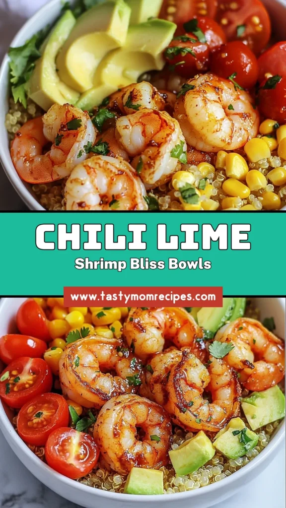Discover a delicious Chili Lime Shrimp recipe that transforms your meals into zesty shrimp dishes you'll love! This healthy shrimp bowl features a quinoa shrimp bowl base, topped with marinated shrimp, cherry tomatoes, corn, and avocado for a fresh twist. Perfect for meal prep or a quick dinner option, these shrimp bowl recipes are easy and packed with flavor. Try this recipe today and enjoy vibrant, nutritious meals! #ChiliLimeShrimp #HealthyShrimpBowls #ShrimpBowlRecipes #QuinoaShrimpBowl