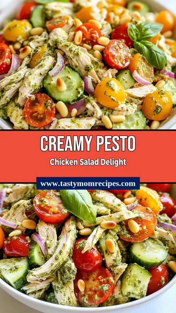 Discover how to make a delicious creamy pesto chicken salad that's perfect for any meal! This easy chicken salad recipe features tender chicken, vibrant cherry tomatoes, and a homemade pesto dressing that elevates every bite. Packed with flavor and nutrients, this healthy pesto chicken dish is a must-try. Serve it chilled for a refreshing treat. Save this recipe for later! #CreamyPestoChickenSalad #EasyChickenSalad #HealthyPestoChicken #ChickenSaladRecipes