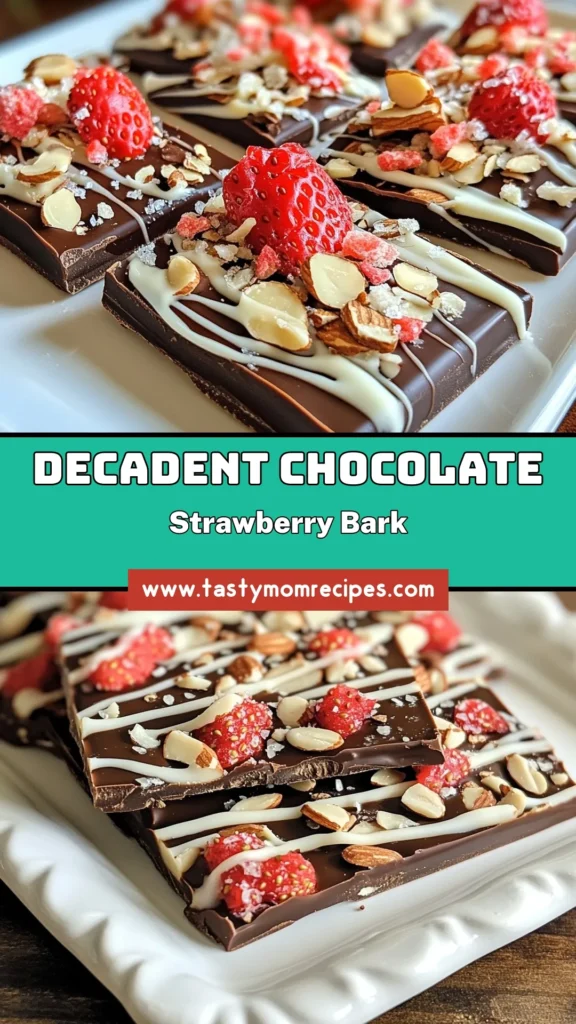 Indulge in the irresistible flavors of homemade chocolate covered strawberry bark! This easy chocolate dessert combines rich dark and white chocolate recipes, freeze-dried strawberry snacks, and crunchy almonds for the perfect treat. In just 45 minutes, you can create this delightful chocolate bark recipe that’s perfect for any occasion. Don’t miss out, save this recipe for later and impress your friends with your sweet skills! #ChocolateCoveredStrawberryBark #EasyChocolateDessert #HomemadeChocolateBark #DarkAndWhiteChocolateRecipes