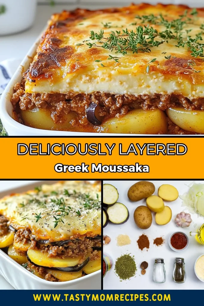 Indulge in this authentic Greek moussaka recipe, a hearty moussaka dish that warms the soul. This traditional Greek comfort food features layers of eggplant, potatoes, and savory meat sauce, topped with creamy béchamel. Discover the essential eggplant moussaka ingredients and learn how to make moussaka at home for a delightful family meal. Save this recipe for a taste of Greece! #GreekMoussaka #ComfortFood #DeliciousRecipes #HomeCooking