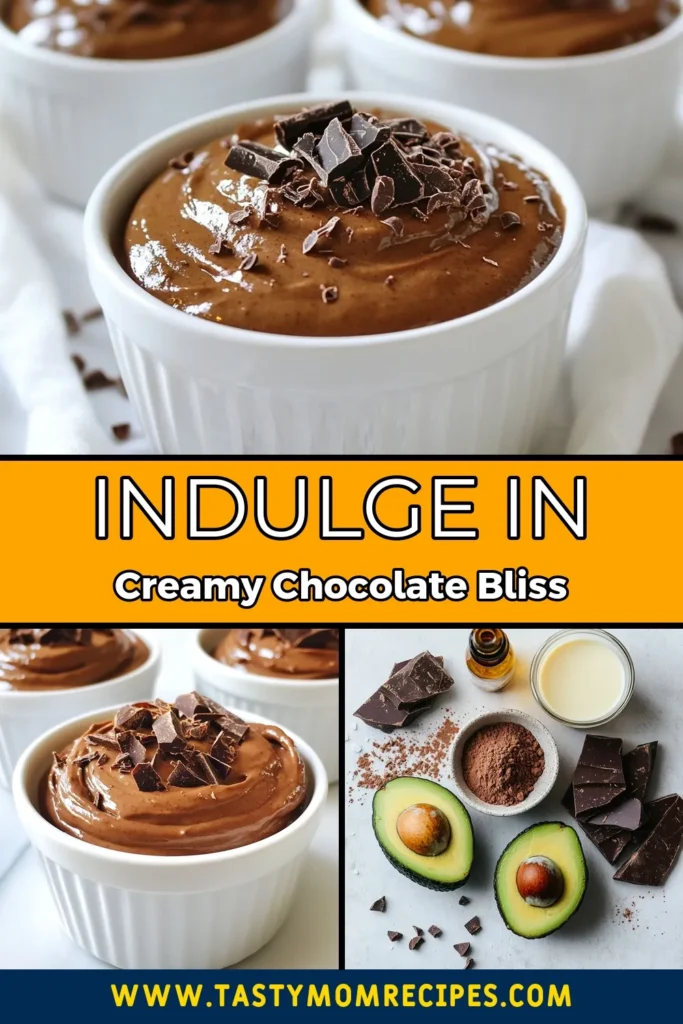 Indulge in this easy vegan dessert: Vegan Chocolate Avocado Mousse! This healthy chocolate mousse recipe features ripe avocados for a rich, creamy texture, making it a perfect dairy-free dessert. Ready in just 40 minutes, this plant-based chocolate dessert is perfect for any occasion. Impress your guests with a guilt-free treat that’s both delicious and nutritious. Save this recipe and enjoy every spoonful! #VeganDesserts #HealthyEating #DairyFree #ChocolateLovers