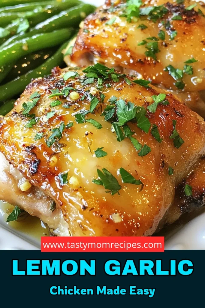 Looking for a delicious and easy chicken dinner recipe? Try these Lemon Garlic Chicken Thighs paired with a fresh green beans side dish! This baked chicken thighs recipe features zesty flavors from lemon and garlic, creating juicy and crispy chicken thighs that are sure to impress. Quick to prepare and perfect for any night, this meal is a winner. Save this recipe for your next family dinner! #LemonGarlicChickenThighs #EasyChickenDinner #BakedChickenThighsRecipe #GreenBeansSideDish