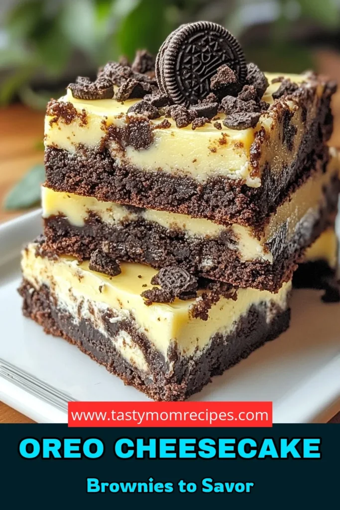Indulge in these Oreo cheesecake brownies, the ultimate easy brownie recipe that combines rich chocolate and creamy cheesecake. Perfect as a decadent cheesecake brownies dessert or a delightful addition to your collection of Oreo dessert recipes. Follow this simple guide and learn how to make chocolate cheesecake brownies that will wow your guests. Save this recipe for your next baking adventure! #OreoCheesecakeBrownies #EasyBrownieRecipe #OreoDessertRecipes #ChocolateCheesecakeBrownies