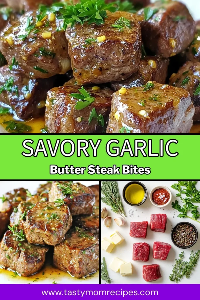 Satisfy your cravings with these delicious Garlic Butter Steak Bites! This easy beef sirloin recipe takes just 20 minutes to prepare, making it perfect for quick dinner recipes. Infused with a rich garlic butter sauce, these easy steak bites are sure to impress. Perfectly seared and bursting with flavor, they make a great appetizer or main dish. Try it tonight and experience the goodness! Save this recipe for your next meal! #GarlicButterSteakBites #EasySteakBites #QuickDinnerRecipes #BeefSirloinRecipe