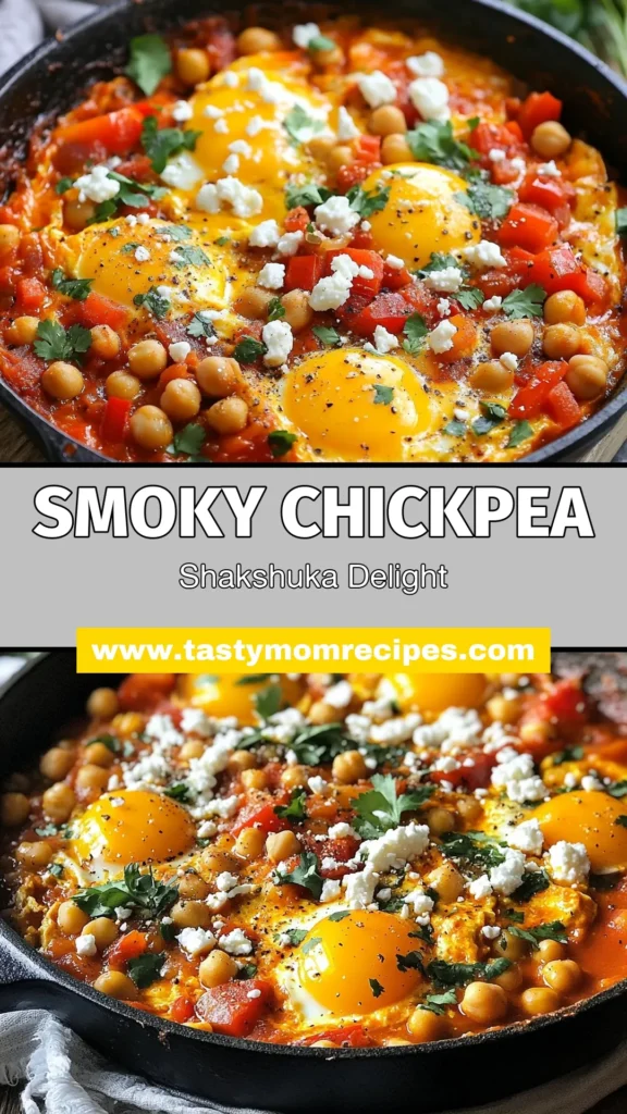 Discover the vibrant flavors of Smoky Chickpea Shakshuka, a delightful vegetarian breakfast idea! This healthy shakshuka recipe features protein-packed chickpeas and perfectly cooked eggs for a nourishing start to your day. Enjoy this easy shakshuka with eggs alongside crusty bread for a complete meal. Try this chickpea recipe today and save for your morning inspiration! #Shakshuka #ChickpeaRecipes #HealthyBreakfast #VegetarianIdeas