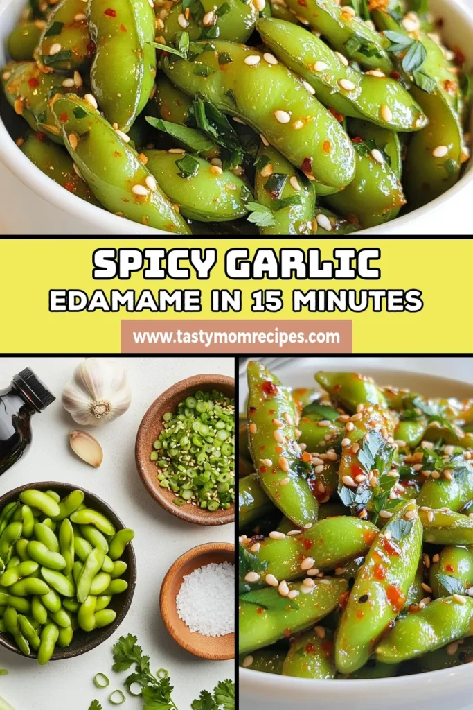 Looking for a delicious and healthy snack? Try this fiery garlic edamame recipe for a spicy garlic edamame appetizer that packs a punch! Made with vegan sriracha, this quick and easy healthy edamame dish is perfect for any gathering. Serve it as a crowd-pleasing appetizer or a personal treat. Don’t forget to save this spicy edamame recipe for later! #FieryGarlicEdamame #SpicyEdamame #HealthySnack #VeganAppetizer