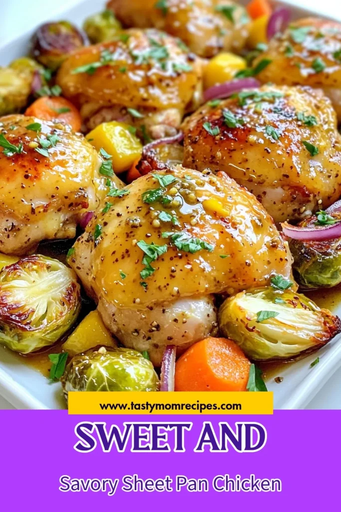 Discover the perfect honey mustard chicken recipe with this easy sheet pan chicken dinner! With tender chicken thighs marinated in a delicious honey mustard marinade and paired with roasted vegetables, this roasted vegetables chicken dish is a hassle-free meal for busy nights. Ready in just 45 minutes, it’s a flavorful option everyone will love. Save this easy chicken thighs recipe and bring a taste of goodness to your table! #HoneyMustardChicken #SheetPanDinner #EasyRecipes #ChickenThighs