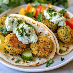For my crispy baked falafel, I use the following main ingredients: - 1 can (15 oz) chickpeas, drained and thoroughly rinsed - 1 small onion, roughly chopped - 2 garlic cloves, minced - 1/4 cup fresh parsley, finely chopped - 1/4 cup fresh cilantro, finely chopped - 1 teaspoon ground cumin - 1 teaspoon ground coriander - 1/2 teaspoon baking powder - 1/4 teaspoon sea salt - 1/4 teaspoon freshly ground black pepper - 3 tablespoons extra virgin olive oil - 1 tablespoon freshly squeezed lemon juice - 1/2 cup breadcrumbs (or almond flour for a gluten-free option) These ingredients combine to create a flavorful base for my falafel. The chickpeas give it a great texture. Herbs and spices add depth, while the onion and garlic enhance the taste. You can boost the flavor of your falafel with these optional ingredients: - 1/2 teaspoon paprika - 1/2 teaspoon cayenne pepper - 1 tablespoon tahini - 1 tablespoon nutritional yeast Adding paprika gives a mild smokiness. Cayenne adds a little heat. Tahini offers a rich, nutty flavor. Nutritional yeast gives a cheesy taste, perfect for vegans. If you need gluten-free options, here are some substitutes: - Use almond flour instead of breadcrumbs. - Instead of regular flour, try chickpea flour. - You can also use ground oats for a different texture. These gluten-free substitutes work well and keep the falafel crispy. Enjoy your cooking! {{ingredient_image_2}} First, gather all your ingredients. You will need chickpeas, onion, garlic, herbs, spices, and oil. This recipe is simple and fun. You can make it in about 15 minutes! 1. Preheat your oven to 400°F (200°C). Line a baking sheet with parchment paper. 2. In a food processor, add the drained chickpeas, chopped onion, minced garlic, parsley, and cilantro. 3. Sprinkle in the ground cumin, ground coriander, baking powder, sea salt, and black pepper. 4. Pulse the mixture until it looks coarse and crumbly. Do not over-process; you want texture. 5. Add the olive oil and lemon juice. Pulse a few more times until mixed well. 6. Transfer the mixture to a bowl. Gradually mix in the breadcrumbs until everything is combined. 7. Shape the mixture into small patties or balls, about 1.5 inches wide. Place them on the baking sheet. 8. Brush or spray the tops with a bit of olive oil for extra crispiness. 9. Bake for 25-30 minutes. Flip the falafel halfway through for even browning. They should be golden brown when done. To make your falafel extra crispy, keep these tips in mind: - Use parchment paper to prevent sticking. - Make sure to brush the tops with olive oil. - Flip the falafel halfway through baking. This helps them brown evenly. - Avoid overcrowding the baking sheet; space helps with crispiness. Enjoy your crispy baked falafel warm, stuffed in pita, or on a salad! To get the right crunch, don’t over-process your chickpeas. Pulse them until they are coarse. You want a mix of smooth and chunky. This gives the falafel a nice bite. Adding breadcrumbs helps bind the mix. It also adds to the crunchy outside. A little olive oil on top before baking helps too! Store leftover falafel in an airtight container. They stay fresh in the fridge for up to four days. To reheat, place them in the oven. Bake at 350°F (175°C) for about 10 minutes. This keeps them crispy. You can also use an air fryer for quick reheating. One common mistake is skipping the resting time. Let the mixture sit for 10 minutes before shaping. This helps the flavors blend. Also, avoid using too much oil when mixing. It can make the falafel greasy. Lastly, do not crowd the baking sheet. Give each falafel space to crisp up nicely. Pro Tips Use Dried Chickpeas: For an even better texture, consider soaking and cooking dried chickpeas instead of using canned ones. This will give you a firmer base for your falafel. Adjust Seasoning: Don’t hesitate to taste the mixture before shaping the falafel. Adjust the spices and seasonings according to your preference for a more personalized flavor. Chill the Mixture: For a firmer consistency, chill the falafel mixture for about 30 minutes before shaping. This can help the falafel hold their shape better during baking. Experiment with Toppings: Feel free to get creative with toppings! Try adding pickled vegetables, tahini sauce, or even a spicy harissa for an extra kick. {{image_4}} You can spice up your falafel in many ways. Adding spices gives it a special touch. Try using smoked paprika for a hint of smoke. You could also add cayenne pepper for heat. If you love herbs, consider adding dill or mint for freshness. The key is to mix and match until you find your favorite flavor. This recipe is already vegan since it uses no animal products. For gluten-free options, simply swap out regular breadcrumbs for almond flour. This keeps the falafel light and crispy. You can also check for gluten-free breadcrumbs at the store. Your friends with gluten issues will love this treat too. Serve your crispy baked falafel with tasty sauces. Tzatziki sauce adds a cool, creamy touch. Hummus is another great choice, bringing in a rich flavor. You can top your falafel with fresh veggies like tomatoes and cucumbers. Don’t forget a squeeze of lemon juice for a zesty kick! Enjoy your meal in a pita or on a salad for a fun twist. Crispy baked falafel is a tasty option for any meal. Each serving has about 200 calories. This number can change based on the ingredients you use. If you choose almond flour instead of breadcrumbs, the calories will be slightly lower. In one serving, you get a good mix of nutrients: - Protein: 10 grams - Carbohydrates: 30 grams - Fat: 6 grams The protein comes mainly from chickpeas. They provide essential amino acids. The healthy fats come from olive oil, which is good for heart health. Each ingredient in this falafel adds health benefits: - Chickpeas: High in fiber, they help digestion and keep you full. - Parsley and Cilantro: These herbs are rich in vitamins and antioxidants. - Garlic: Known for its immune-boosting properties, it adds flavor too. - Olive Oil: Full of healthy fats, it supports heart health. By using fresh ingredients, you gain vitamins and minerals. This makes the dish not just tasty but also good for you. Enjoy your crispy baked falafel knowing it’s both delicious and nutritious! Yes, you can freeze crispy baked falafel. Let them cool down first. Then, place them in a single layer on a baking sheet. Freeze for about an hour, then transfer to a freezer-safe container. They will last for up to three months. To reheat, bake them straight from the freezer until hot. To make baked falafel extra crispy, follow these tips: - Use a good amount of breadcrumbs. - Brush or spray olive oil on the tops before baking. - Bake them at a high temperature, around 400°F (200°C). - Flip them halfway through cooking for even browning. These steps help create a nice crunch. Falafel pairs well with many sides. Here are some great options: - Soft pita bread - Fresh veggies like tomatoes, cucumbers, and lettuce - Tzatziki sauce or hummus - Pickled vegetables for a tangy touch - A simple salad with lemon dressing These options make your meal colorful and tasty. Crispy baked falafel can last in the fridge for about four days. Store them in an airtight container to keep them fresh. When you're ready to eat, reheat them in the oven for the best texture. Yes, you can use dried chickpeas instead of canned. Soak them overnight in water. After soaking, cook them until soft before using in your falafel mix. This gives you a fresher taste and better texture. In this post, we covered the key ingredients for baked falafel, including main and optional flavors. I shared step-by-step cooking instructions and helpful tips to ensure crispiness. Remember the variations to suit your taste and dietary needs. We also explored the nutritional benefits of your ingredients. Baked falafel can be delicious and healthy with the right approach. Enjoy making it your own!
