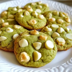 - 1 cup all-purpose flour - 2 teaspoons high-quality matcha powder - 1/2 teaspoon baking soda - 1/4 teaspoon sea salt - 1/2 cup unsalted butter, softened - 1/2 cup packed brown sugar (light or dark) - 1/4 cup granulated sugar - 1 large egg, at room temperature - 1 teaspoon pure vanilla extract - 1 cup white chocolate chips - 1/4 cup macadamia nuts, roughly chopped (optional) I love using these ingredients to make matcha white chocolate cookies. Each one plays an important role. The all-purpose flour gives the cookies their structure. Matcha powder adds a beautiful green color and a unique flavor. You want to use high-quality matcha for the best taste. Baking soda helps the cookies rise. Sea salt balances the sweetness and enhances flavors. Softened unsalted butter makes the cookies rich and tender. Brown sugar adds moisture and a hint of caramel flavor. Granulated sugar gives extra sweetness and a nice texture. The large egg binds everything together, making the dough smooth. Pure vanilla extract adds warmth and depth. White chocolate chips provide a sweet, creamy contrast to the matcha. You can also add macadamia nuts for a crunchy texture if you like. When you mix all these ingredients, you create a cookie that is sweet, soft, and delightful. This cookie recipe is simple and perfect for anyone who loves a unique treat with a twist! {{ingredient_image_2}} - Preheat oven to 350°F (175°C) - Line baking sheet with parchment paper Start by preheating your oven to 350°F. This is the perfect temperature for baking. While the oven warms up, grab a baking sheet and line it with parchment paper. This helps the cookies release easily later. - Combine flour, matcha, baking soda, and sea salt In a small bowl, mix together the flour, matcha powder, baking soda, and sea salt. Whisk them well to ensure there are no clumps of matcha. This step is key for even flavor in your cookies. - Cream butter and sugars until fluffy - Incorporate egg and vanilla extract In a larger bowl, cream the softened butter, brown sugar, and granulated sugar together. Use a hand mixer or stand mixer. Beat them for about 2-3 minutes until light and fluffy. Next, add in the egg and vanilla extract. Mix until smooth. - Gradually add dry ingredients to wet ingredients Now, slowly add the dry ingredients to your wet mixture. Use low speed on your mixer. Mix just until the two are combined. Be careful not to overmix, as this will affect the cookie texture. - Gently mix in white chocolate chips and macadamia nuts Take a spatula and gently fold in the white chocolate chips. If you’re using macadamia nuts, add those too. Make sure they are evenly mixed throughout the dough for great bites. - Scoop dough onto baking sheet - Bake for 10-12 minutes Using a tablespoon or cookie scoop, portion out the dough. Place the mounds onto your prepared baking sheet. Leave about 2 inches between each cookie. Bake them in the oven for about 10-12 minutes. The edges should be golden, and the centers should stay soft. - Let cookies sit on baking sheet - Transfer to wire rack to cool After baking, take the cookies out and let them sit on the baking sheet for 5 minutes. This helps them firm up a bit. Then, transfer them to a wire rack to cool completely. Enjoy the delightful smell while they cool! When picking matcha, look for vibrant green color. This shows the quality and freshness. High-grade matcha has a smooth texture. Avoid dull, yellowish powders. Check for a fine grind to ensure a good mix in your dough. If possible, buy organic matcha. It often has better flavor and fewer chemicals. To make chewy cookies, underbake them slightly. Keep an eye on the edges; they should be light golden brown. The centers can seem soft. Let them cool on the baking sheet for five minutes to firm up. For a crispier cookie, bake them a minute longer. Remember, the key is to not overmix the dough. This keeps your cookies from becoming tough. Serve your cookies on a pretty plate. A sprinkle of extra matcha on top adds a nice touch. You can also pair them with a cup of green tea. This pairing enhances the flavors. For a fun twist, try stacking the cookies in a clear jar. It makes for a lovely display. Pro Tips Use High-Quality Matcha: The flavor and color of your cookies significantly depend on the quality of matcha powder you choose. Look for ceremonial grade for the best results. Softened Butter is Key: Ensure your butter is at room temperature to create a fluffy texture when creaming with sugars. This will help your cookies achieve the perfect chewy consistency. Don't Overmix the Dough: When combining wet and dry ingredients, mix just until incorporated. Overmixing can lead to tough cookies, which is not what you want! Let Them Cool: Allow the cookies to cool on the baking sheet for a few minutes before transferring them to a wire rack. This helps them set and maintain their chewy texture. {{image_4}} If you want a nut-free cookie, just leave out the macadamia nuts. You can add more white chocolate chips instead. This keeps the cookies sweet and creamy. You still get that delightful matcha flavor without the nuts. To make these cookies vegan, you can swap butter for coconut oil or vegan butter. For the egg, use a flax egg. Mix one tablespoon of ground flaxseed with three tablespoons of water. Let it sit for five minutes. This mix works well in cookies and helps bind the dough. For a fun twist, add spices like ground ginger or cinnamon. Just a pinch can change the whole cookie. Ginger adds warmth, while cinnamon gives a sweet touch. You can also try a bit of lemon zest for a bright, fresh flavor. These small changes can make your cookies even more special. To keep your matcha white chocolate cookies fresh, store them in an airtight container. This helps lock in moisture and flavor. Place parchment paper between layers if stacking them. This keeps the cookies from sticking together. You can store them at room temperature for up to one week. Freezing cookies is a great way to save some for later. First, let the cookies cool completely. Then, arrange them in a single layer on a baking sheet. Freeze them for about an hour. Once frozen, transfer the cookies to a freezer-safe bag. Make sure to remove as much air as possible. You can freeze them for up to three months. These cookies stay fresh and tasty for about one week at room temperature. If you freeze them, they last up to three months. To enjoy them, just thaw at room temperature or warm them in the oven for a few minutes. This will bring back their soft and chewy texture. Yes, you can use gluten-free flour. A good choice is a 1:1 gluten-free baking blend. These blends often contain a mix of rice flour, potato starch, and xanthan gum, which helps mimic the texture of all-purpose flour. This way, your matcha white chocolate cookies will still be soft and delicious. If you don’t have white chocolate chips, try dark chocolate chips. They offer a rich taste and pair well with matcha. You can also use butterscotch chips for a sweet twist. Both options keep the cookies tasty and fun. Your cookie dough is green because of the matcha powder. Matcha is finely ground green tea leaves. It gives your cookies their unique color and flavor. The more matcha you add, the greener your dough will be. Just remember, a little goes a long way! Look for a light golden edge on your cookies. The centers should feel soft but not raw. They will firm up as they cool. A toothpick inserted in the center should come out with a few moist crumbs. This tells you they are done and ready to enjoy! In this post, we explored the delightful recipe for matcha white chocolate cookies. We covered the essential ingredients, from flour to optional macadamia nuts. You learned the steps to mix, bake, and cool these cookies perfectly. I shared tips to choose matcha, adjust textures, and store your cookies for freshness. Each variation allows you to customize flavors and dietary needs. These cookies promise to be a fun treat. Enjoy making them and sharing with friends!