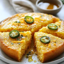 To make this tasty jalapeño cheddar cornbread, you'll need: - 1 cup cornmeal - 1 cup all-purpose flour - 1 tablespoon baking powder - 1/2 teaspoon salt - 1/4 teaspoon freshly ground black pepper - 1 cup buttermilk (or regular milk mixed with a tablespoon of vinegar) - 1/4 cup vegetable oil (or melted butter) - 2 large eggs, at room temperature - 1 cup shredded sharp cheddar cheese - 1-2 jalapeños, finely chopped - 1 tablespoon honey (optional) You can swap out some ingredients if needed. Use regular milk instead of buttermilk. If you don’t have buttermilk, mix regular milk with vinegar. For the oil, melted butter gives a richer taste. Adjust the jalapeños based on your spice level. Removing seeds makes it milder. For cheese, sharp cheddar is best. You can mix in pepper jack for extra heat. If you want a creamier texture, try Monterey Jack cheese. For jalapeños, fresh ones are great, but you can also use pickled jalapeños for a tangy twist. {{ingredient_image_2}} 1. First, preheat your oven to 400°F (200°C). This helps the cornbread rise well. 2. Next, take a 9-inch cast-iron skillet or a square baking dish. Grease it lightly with oil or butter. This step keeps the cornbread from sticking. 3. In a large bowl, mix together these dry ingredients: - 1 cup cornmeal - 1 cup all-purpose flour - 1 tablespoon baking powder - 1/2 teaspoon salt - 1/4 teaspoon freshly ground black pepper Whisk them well to combine. 4. In another bowl, whisk these wet ingredients until smooth: - 1 cup buttermilk (or regular milk with a tablespoon of vinegar) - 1/4 cup vegetable oil (or melted butter) - 2 large eggs, at room temperature 5. Slowly pour the wet mix into the dry mix. Stir gently with a spatula until just combined. Be careful not to overmix. This keeps your cornbread light. 1. Fold in these flavorful add-ins carefully: - 1 cup shredded sharp cheddar cheese - 1-2 jalapeños, finely chopped (remove seeds for less heat) - 1 tablespoon honey (optional) 2. Transfer this batter into your greased skillet or baking dish. Spread it evenly. 3. Place it in the preheated oven and bake for 20-25 minutes. The top should turn a nice golden brown. - To check if your cornbread is done, insert a toothpick into the center. If it comes out clean, your cornbread is ready. - If it takes longer than 25 minutes, continue baking but check every few minutes. This ensures you don’t overbake it. Enjoy the warm, cheesy goodness of your freshly baked jalapeño cheddar cornbread! To boost the taste of your cornbread, try adding a tablespoon of honey. This adds a nice touch of sweetness. You can also mix in some cream corn for extra moisture and flavor. A pinch of smoked paprika gives a smoky hint that pairs well with the cheese and jalapeños. One big mistake is overmixing the batter. This can make your cornbread dense and tough. Always mix gently until just combined. Another mistake is not letting the jalapeños sit in salt for a few minutes. This draws out excess moisture, keeping your cornbread from getting soggy. Lastly, avoid skipping the greasing step for your skillet or pan. This ensures a perfectly cooked cornbread that won’t stick. For soft texture, use room temperature eggs and buttermilk. This helps blend the ingredients smoothly. Also, be sure to fold in the cheese and jalapeños gently. This keeps the air in the batter, making it light. When baking, watch for a golden top. A toothpick should come out clean when it’s ready. Letting it cool in the pan for just a few minutes helps it set properly, making slicing easier. Pro Tips Use Fresh Jalapeños: Fresh jalapeños provide the best flavor and heat. Choose firm peppers with smooth skin for the best results. Room Temperature Ingredients: Ensure your eggs and buttermilk are at room temperature for a smoother batter and a fluffier cornbread. Check for Doneness: To avoid overbaking, start checking for doneness a few minutes before the timer goes off. The cornbread should be golden brown and a toothpick should come out clean. Storage Tips: Store leftover cornbread in an airtight container at room temperature for up to 2 days, or refrigerate for longer freshness. Reheat in the oven for best texture. {{image_4}} You can play with flavors in your cornbread. For a sweet twist, add honey or maple syrup. This gives a nice contrast to the heat of the jalapeños. You can also toss in corn kernels for a burst of sweetness. If you love savory, try adding cooked bacon or chives. Both options create a delicious cornbread that fits your taste. Want a gluten-free version? Use gluten-free flour instead of all-purpose flour. For a vegan choice, swap buttermilk with almond or oat milk. Use flaxseed mixed with water instead of eggs. This mix will hold the batter together. You’ll still enjoy a tasty dish without any animal products. Cornbread varies by region. In the South, people often add sugar for a sweeter dish. Texan cornbread may include cheese and jalapeños, just like this recipe. In the Southwest, cooks might add green chilies for an extra kick. Each region offers its own twist. Explore these variations to find your favorite style. To keep your leftover cornbread fresh, wrap it tightly in plastic wrap or foil. You can also place it in an airtight container. Store it at room temperature for up to two days. If you want to save it longer, refrigeration is best for up to a week. To reheat cornbread, use an oven or microwave. For the oven, preheat to 350°F (175°C). Wrap the cornbread in foil to prevent it from drying out. Heat for about 10-15 minutes or until warm. In the microwave, place a slice on a plate and cover it with a damp paper towel. Heat for 15-30 seconds, checking to avoid sogginess. For long-term storage, cornbread freezes well. First, cut it into slices. Wrap each slice in plastic wrap, then place them in a freezer bag. Remove as much air as possible before sealing. It can last up to three months in the freezer. To enjoy, thaw in the fridge overnight, then reheat as directed. Yes, you can make this cornbread ahead of time. Bake it and let it cool completely. Store it in an airtight container at room temperature for up to two days. You can also refrigerate it for up to a week. To serve, simply reheat in the oven or microwave. This cornbread pairs well with many dishes. Here are some great options: - Chilli or stew for a hearty meal. - Grilled meats like chicken or steak. - A fresh salad for a light side. - A bowl of soup, especially creamy ones. Adjusting the heat is easy! You can: - Use fewer jalapeños for less spice. - Remove the seeds and ribs from the jalapeños to tone it down. - For more heat, add extra jalapeños or mix in some chopped serrano peppers. This article shared how to make jalapeño cheddar cornbread. You learned about key ingredients, substitutions, and cheese variations. I explained the preparation and baking steps to help you succeed. We covered tips for flavor and avoiding common mistakes. There are ways to customize the recipe with sweet or savory add-ins. Plus, we discussed how to store and reheat cornbread. With this knowledge, you can create tasty cornbread your friends and family will love. Enjoy experimenting with different flavors and making it your own.