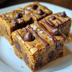 - 1 cup creamy peanut butter - 1/2 cup unsalted butter, melted - 1 cup packed brown sugar - 1/2 cup granulated sugar - 1 large egg - 1 teaspoon pure vanilla extract - 1 1/2 cups all-purpose flour - 1/2 teaspoon baking powder - 1/4 teaspoon fine salt - 1 cup semi-sweet chocolate chips The quality of your ingredients makes a big difference. Use fresh, creamy peanut butter for rich flavor. Unsalted butter keeps control over salt content. Brown sugar adds moisture and depth. Granulated sugar contributes to a nice texture. Always use large eggs for the best rise. If you have dietary needs, try these swaps: - Almond or cashew butter in place of peanut butter for nut allergies. - Coconut oil can replace butter for dairy-free blondies. - Use a flax egg (1 tablespoon ground flaxseed with 2.5 tablespoons water) instead of a large egg for vegan options. - For gluten-free blondies, use a gluten-free flour blend. These choices help everyone enjoy this treat! {{ingredient_image_2}} 1. Prepping the baking pan Start by preheating your oven to 350°F (175°C). Grab an 8x8 inch baking pan. Lightly grease it with butter. Next, line the bottom with parchment paper. Let some paper hang over the edges. This makes it easy to lift out the blondies later. 2. Mixing wet ingredients In a big mixing bowl, add 1 cup of creamy peanut butter and 1/2 cup of melted unsalted butter. Stir them together until smooth. This mix should feel creamy. 3. Combining dry ingredients Take another bowl and whisk together 1 1/2 cups of all-purpose flour, 1/2 teaspoon of baking powder, and 1/4 teaspoon of fine salt. Make sure there are no lumps. Then set this bowl aside. 4. Folding in chocolate chips Add 1 cup of packed brown sugar and 1/2 cup of granulated sugar to your wet mix. Stir until it’s creamy. Then, mix in 1 large egg and 1 teaspoon of pure vanilla extract. Beat until it’s all blended. Now, gently fold in your dry mix until just combined. Avoid over-mixing! Finally, add your 1 cup of semi-sweet chocolate chips. Make sure they spread evenly in the batter. 5. Baking instructions Pour the batter into your prepared pan. Use a spatula to spread it out evenly. Bake in your oven for about 25-30 minutes. They are done when the edges are golden. A toothpick should come out with a few moist crumbs. After baking, let them cool in the pan for about 10 minutes. Then, use the parchment paper to lift them out. Place them on a wire rack to cool completely. Cut into 16 squares once cooled. To get the best chocolate chip peanut butter blondies, focus on the texture. Use creamy peanut butter for a smooth mix. It helps the blondies stay soft and chewy. If you want a firmer bite, try adding a bit more flour. Avoid common mistakes like over-mixing the batter. Mix just until you see no more dry flour. This keeps your blondies from becoming too dense. Also, make sure your butter is melted but not too hot. Hot butter can cook the egg, and that’s not good! Cooling and cutting are very important. After baking, let them cool in the pan for about 10 minutes. Then, lift them out using the parchment paper. This method helps keep the edges neat. For best results, wait until they are fully cool before cutting them into squares. This prevents them from crumbling. Enjoy every bite! Pro Tips Use Room Temperature Ingredients: Allow your butter and egg to sit at room temperature for about 30 minutes before starting. This helps create a smoother batter and a better texture in your blondies. Don’t Overmix the Batter: When combining the dry ingredients with the wet mixture, mix just until incorporated. Overmixing can lead to tough blondies instead of the desired soft and chewy texture. Check for Doneness Early: Ovens can vary, so start checking your blondies a few minutes before the minimum baking time. They should be lightly golden around the edges and a toothpick should come out with a few moist crumbs. Customize Your Mix-Ins: Feel free to swap out the semi-sweet chocolate chips for milk chocolate, dark chocolate, or even add nuts or dried fruit for a unique twist on the classic blondie! {{image_4}} You can change the taste of your chocolate chip peanut butter blondies easily. Here are some fun ideas: - Adding nuts or other mix-ins: Try adding chopped nuts like walnuts or pecans. You can also mix in some shredded coconut or even dried fruit. These add a nice crunch and extra flavor. - Using different types of chocolate: Swap semi-sweet chocolate chips for milk chocolate or dark chocolate. You can even use white chocolate or butterscotch chips. Each type gives a unique taste to your blondies. - Making it vegan or gluten-free: For a vegan version, replace the egg with a flaxseed meal mix or applesauce. Use a dairy-free butter and vegan chocolate chips. To make it gluten-free, switch all-purpose flour for a gluten-free flour blend. Always check labels to ensure everything is safe for your needs. These variations let you customize your blondies to your taste. Get creative and have fun with it! - Best practices for storing blondies: To keep your chocolate chip peanut butter blondies fresh, store them in an airtight container. This keeps them moist and soft. Place parchment paper between layers to avoid sticking. - How long they stay fresh: If stored correctly, these blondies last about five days at room temperature. They can also stay fresh in the fridge for up to a week. Just make sure to seal them well. - Freezing instructions for longer-term storage: For longer storage, freeze blondies. Wrap each piece in plastic wrap and then place them in a freezer bag. They can keep for up to three months. When you're ready to enjoy, simply thaw them overnight in the fridge or at room temp for a few hours. Can I use crunchy peanut butter? Yes, you can use crunchy peanut butter. It adds a nice texture. The blondies will still taste great and have that yummy peanut flavor. What if I don't have brown sugar? If you don’t have brown sugar, you can use white sugar instead. The blondies will still be sweet, but may lack some depth. You can mix in a bit of molasses if you have it, for a closer flavor. How can I make mini blondies? To make mini blondies, use a mini muffin pan instead of a larger one. The baking time will be shorter, around 10 to 15 minutes. Keep an eye on them! What’s the best way to reheat blondies? To reheat blondies, place them in the microwave for about 10 to 15 seconds. This will warm them up nicely without making them dry. You can also warm them in the oven at 350°F for a few minutes. Can I double the recipe for a larger batch? Yes, you can double the recipe! Just use a larger pan, like a 9x13 inch. Adjust the baking time as needed, and check for doneness with a toothpick. This article covered every aspect of making the perfect blondies. We discussed the key ingredients and their quality, plus great substitutions for dietary needs. You learned step-by-step instructions for mixing and baking, along with handy tips to avoid mistakes. We also explored fun flavor variations to keep things exciting. Don't forget how to store your blondies so they stay fresh. With this guide, you can bake delicious blondies with confidence. Enjoy sharing them with family and friends!