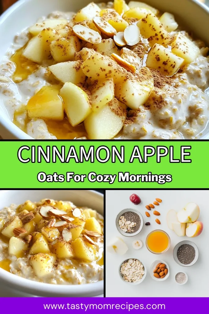 Start your day with delicious Cinnamon Apple Overnight Oats, a healthy overnight oats recipe that’s perfect for busy mornings! Made with creamy almond milk oatmeal, this easy breakfast recipe includes nutritious chia seeds and sweet diced apples, all blended with fragrant cinnamon. Prep it in just 10 minutes and let it sit overnight for an effortless meal. Try this satisfying breakfast and save for later! #OvernightOats #HealthyRecipes #BreakfastIdeas #CinnamonAppleOats
