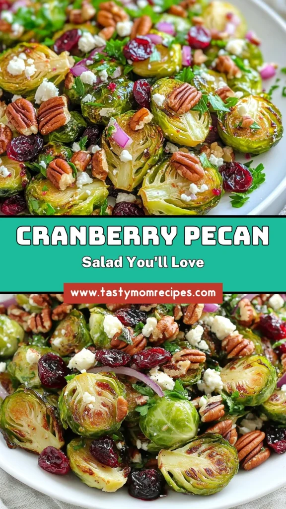 Discover the delightful Cranberry Pecan Brussels Sprout Salad, the perfect blend of flavors for a healthy holiday salad recipe. This roasted Brussels sprouts salad, enhanced with feta cheese, dried cranberries, and crunchy pecans, is a must-try! Whip up this easy salad with cranberries and nuts for your next gathering. Click to save and enjoy a festive, nutritious dish that everyone will love! #HealthySalads #HolidayRecipes #BrusselsSprouts #CranberryPecanSalad