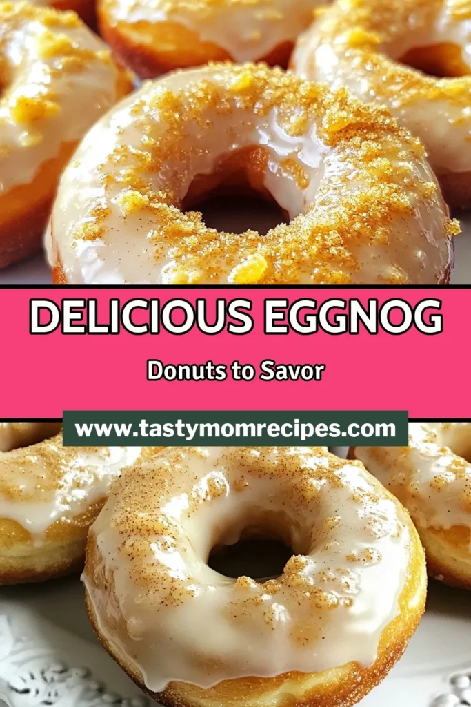 Indulge in the holiday spirit with this delightful eggnog donuts recipe! These festive baked donuts are perfect for your holiday celebrations. Made with creamy eggnog and topped with a sweet glaze, they are irresistible homemade eggnog treats. Easy to make and sure to impress, these glazed eggnog donuts are a must-try! Save this recipe for your next holiday gathering and spread the joy! #EggnogDonuts #HolidayDonutRecipes #FestiveBakedDonuts #HomemadeEggnogTreats