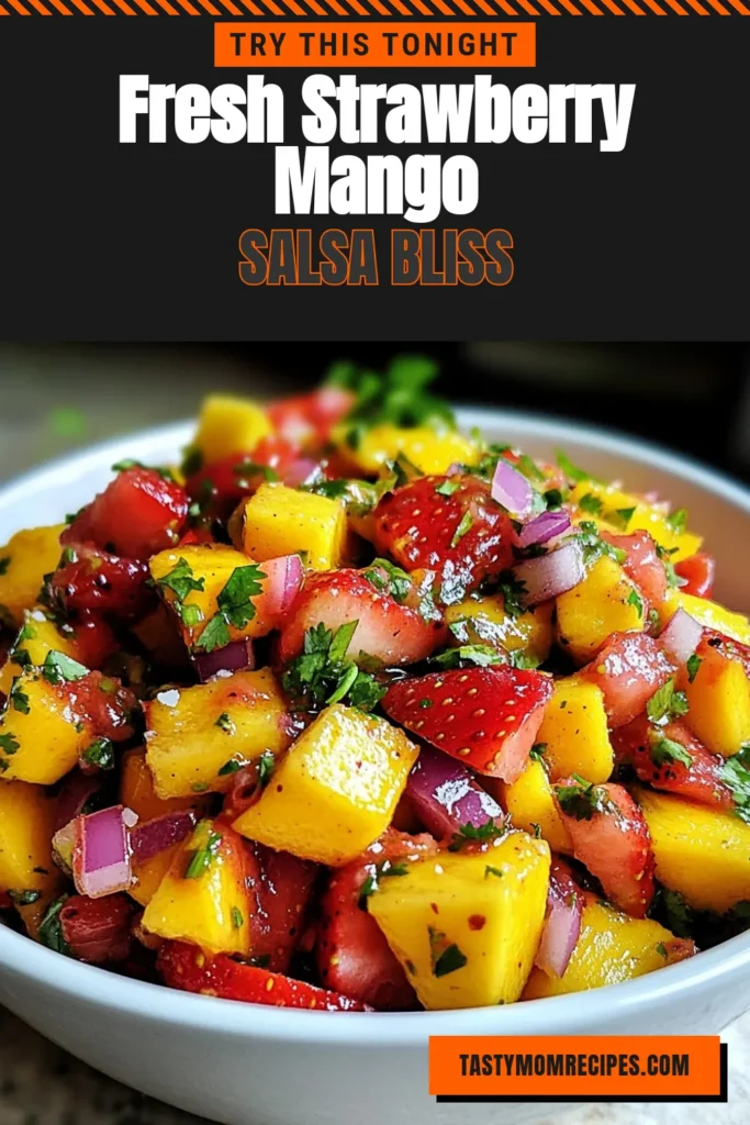 Discover the vibrant flavors of Strawberry Mango Salsa in this Fresh Fruit Salsa Recipe! This Tropical Salsa with Cilantro brings together sweet strawberries, ripe mango, and a hint of jalapeño for a perfect balance of sweet and spicy notes. It's not just a Healthy Salsa Dip; it's a delightful addition to any gathering! Elevate your dishes with this simple recipe that will impress. Try it today and bring tropical bliss to your table! #FruitSalsa #HealthyRecipes #SalsaDip #TropicalFlavors