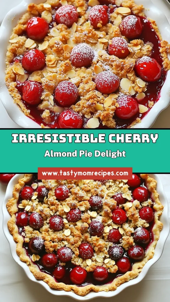 Discover the perfect dessert with this Cherry Almond Crumble Pie! Made with fresh cherries and a delightful almond crumble topping, this easy pie recipe is sure to impress. Whether using frozen cherries or fresh, this Cherry Pie Recipe is simple and delicious, making it a must-try for any cherry lover. Bake this delightful fresh cherry dessert today and enjoy a slice of heaven! Save for later! #CherryAlmondCrumblePie #EasyPieRecipes #CherryDesserts #BakingJoy