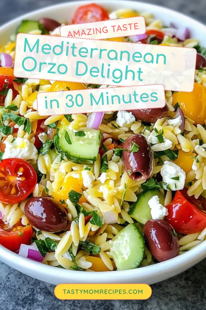 Discover the vibrant flavors of Mediterranean orzo salad with this healthy summer pasta recipe! Packed with fresh vegetables like cherry tomatoes and cucumbers, this orzo pasta with vegetables is not just delicious but also perfect for your Mediterranean diet recipes collection. Don't miss out on adding crumbled feta cheese for that extra taste! Try this feta cheese orzo salad today for a refreshing meal. Save this recipe for your next gathering! #OrzoSalad #MediterraneanDiet #HealthyRecipes #PastaSalad