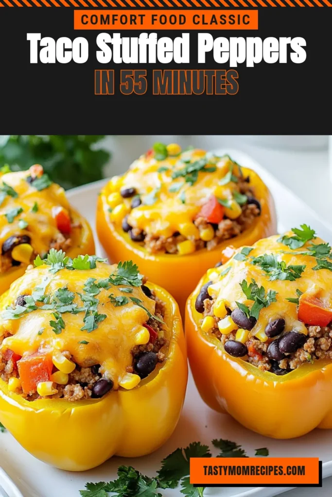 Discover the delightful flavors of taco stuffed bell peppers with this healthy stuffed peppers recipe! Made with ground turkey, black beans, corn, and taco seasoning, these easy dinner recipes are nutritious and delicious. Perfect for a family meal, they’re easy to prepare and packed with flavor. Try these taco seasoning stuffed peppers tonight for a fun twist on dinner! Save this recipe for later! #TacoStuffedPeppers #HealthyRecipes #EasyDinner #StuffedPeppers