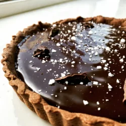 - 1 ½ cups all-purpose flour - ½ cup unsweetened cocoa powder - ½ cup powdered sugar - ½ cup unsalted butter, cold and cubed - 1 large egg yolk - 1 tablespoon ice water - 1 cup granulated sugar - ½ cup heavy cream - ½ teaspoon sea salt - 8 oz dark chocolate, finely chopped - 4 tablespoons unsalted butter - Flaky sea salt, for garnish You can switch all-purpose flour with a gluten-free blend. Cocoa powder can be replaced with carob powder for a different taste. Use coconut oil instead of unsalted butter for a dairy-free option. Instead of heavy cream, try coconut cream for a vegan version. Any dark chocolate with at least 60% cocoa can work well. Always use fresh ingredients for the best flavor. Choose dark chocolate that you enjoy eating on its own. When selecting butter, pick unsalted for better control of saltiness. Look for pure cocoa powder with no additives. Using high-quality sea salt enhances the flavor of the caramel. {{ingredient_image_2}} To make the crust, you need a few simple steps. First, grab a large bowl. Combine 1 ½ cups of all-purpose flour, ½ cup of cocoa powder, and ½ cup of powdered sugar. Mix until blended. Next, add ½ cup of cold, cubed unsalted butter. Use your fingers or a pastry cutter to blend it into the dry mix. The blend should look like coarse crumbs, with some small butter bits. Now, add 1 large egg yolk and 1 tablespoon of ice water. Stir gently until the dough clumps together. If it feels dry, add more ice water, one teaspoon at a time. Press the dough evenly into a 9-inch tart pan, covering the bottom and sides. Use a fork to prick the bottom. This helps stop bubbles during baking. Chill the crust in the fridge for 30 minutes. Preheat your oven to 350°F (175°C). After 30 minutes, line the crust with parchment paper. Fill it with pie weights or dried beans. Bake for 15 minutes, then remove the weights and parchment. Bake for another 10-12 minutes until firm. Let it cool completely. Next, let’s make the salted caramel. In a medium saucepan, heat 1 cup of granulated sugar over medium heat. Stir continuously until it melts and turns deep amber. Keep a close eye on it to avoid burning. Adjust the heat as needed. Once melted, remove it from heat. Carefully whisk in ½ cup of heavy cream. It will bubble, so be careful. Stir in ½ teaspoon of sea salt until smooth. Let the caramel cool slightly at room temperature. Now, it’s time for the chocolate ganache. In a small saucepan, combine 8 oz of finely chopped dark chocolate with 4 tablespoons of unsalted butter. Heat over low, stirring often until fully melted and smooth. Avoid overheating, as this can affect the texture. Now we’re ready to fill the tart. First, pour the salted caramel into the cooled tart crust. Spread it into an even layer. Next, gently pour the chocolate ganache over the caramel. Use a spatula to spread it evenly across the top. Finally, place the tart in the fridge to chill for at least 2 hours. This helps the ganache set and firm up. When ready, sprinkle flaky sea salt on top for a beautiful finish. Enjoy your amazing salted caramel chocolate tart! Making a salted caramel chocolate tart is fun, but some mistakes can ruin it. Here are common pitfalls to watch out for: - Overmixing the Dough: When you mix the crust, stop as soon as it holds together. Overmixing makes the crust tough. - Burnt Caramel: Stir the sugar constantly until it's deep amber. If it turns black, start over. - Not Chilling the Crust: Skipping the chill time can make the crust shrink during baking. Always chill it for best results. A flaky crust is key to this tart. Follow these tips to achieve that perfect texture: - Use Cold Butter: Always use cold, cubed butter. It helps create that flaky texture. - Don't Rush the Chilling: Chill the crust for at least 30 minutes. This step keeps it firm while baking. - Prick the Bottom: Use a fork to poke holes in the crust. This prevents bubbles from forming while baking. Presentation makes your tart even more special. Here are some fun ideas: - Flaky Sea Salt: Sprinkle flaky sea salt on top right before serving. It adds a nice touch. - Chocolate Shavings: Use a vegetable peeler to make chocolate shavings. They look great on top! - Fresh Whipped Cream: A dollop of whipped cream adds creaminess. It complements the tart perfectly. With these tips and tricks, your salted caramel chocolate tart will shine! Enjoy the process and the delightful results. Pro Tips Chill Your Dough: Always chill your tart crust before baking. This helps maintain its shape and prevents shrinkage during the blind baking process. Watch the Caramel: Caramel can go from perfect to burnt very quickly. Keep a close eye on it and stir constantly to ensure even melting. Use Quality Chocolate: The flavor of your ganache relies heavily on the quality of chocolate you use. Opt for high-quality dark chocolate for the best results. Allow to Set: Patience is key! Allow the tart to chill and set completely in the fridge before slicing to achieve clean, beautiful pieces. {{image_4}} You can boost the flavor of your salted caramel chocolate tart. Try adding a splash of vanilla extract to the caramel. This gives it a warm, sweet note. You can also add a little espresso powder to the ganache. This will deepen the chocolate taste. For a twist, add a pinch of cinnamon to the crust. It adds a nice warmth and spice. Your tart can shine with many toppings. Consider fresh berries like raspberries or strawberries for a burst of flavor. They add a lovely contrast to the rich chocolate. You can also use crushed nuts, like pecans or almonds, for crunch. For a touch of elegance, try chocolate shavings or edible flowers. Each topping brings its own fun twist to the dessert. You can make this tart fit special diets. For a gluten-free crust, swap all-purpose flour for almond flour or gluten-free flour. This will keep the taste and texture delicious. If you need a dairy-free option, use coconut cream instead of heavy cream. Use dairy-free dark chocolate for the ganache. These simple swaps let everyone enjoy this treat. To keep your salted caramel chocolate tart fresh, store it in the fridge. Place it in an airtight container or cover it tightly with plastic wrap. This helps to prevent it from drying out or absorbing other smells. If you have extra salted caramel, store that in a separate container. If you want to enjoy your tart warm, gently heat it. Preheat your oven to 300°F (150°C). Place the tart on a baking sheet and warm it for about 10 minutes. This will soften the chocolate ganache and make it extra gooey. For a special treat, add a dollop of whipped cream when serving. - Tart Crust: Store in the fridge for up to 5 days. - Salted Caramel: Keep in the fridge for 1 week. - Chocolate Ganache: Lasts in the fridge for about 1 week as well. By following these storage tips, you can enjoy each bite of your tart for days to come! Yes, you can freeze a salted caramel chocolate tart. Wrap it well in plastic wrap and then in foil. This keeps it fresh. You can freeze it for about three months. When ready, let it thaw in the fridge overnight. You can prepare the tart crust a day ahead. Just chill it in the fridge after baking. You can also make the salted caramel in advance. Store it in an airtight jar in the fridge for up to a week. For the ganache, use dark chocolate with at least 60% cocoa. This gives the tart a rich flavor. Brands like Ghirardelli or Valrhona are great choices. The quality of chocolate really matters for taste. Yes, you can make the caramel ahead of time. Just cool it and store it in the fridge. It will last for about a week. When you want to use it, gently reheat it in a saucepan. This blog post covers all you need for a salted caramel chocolate tart. We reviewed ingredients, substitutions, and tips for quality. I provided step-by-step instructions for each part of the tart. Additionally, we explored common mistakes to avoid and shared great serving ideas. You learned about variations, storage tips, and answered key FAQs. With this knowledge, you can make an amazing tart that impresses everyone. Enjoy baking and sharing your delicious creation!