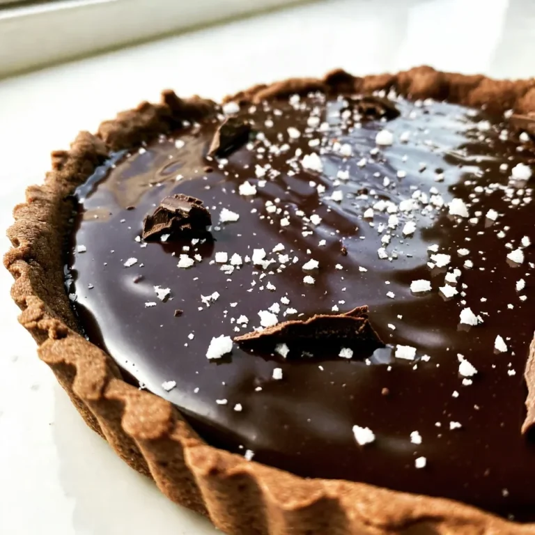 - 1 ½ cups all-purpose flour - ½ cup unsweetened cocoa powder - ½ cup powdered sugar - ½ cup unsalted butter, cold and cubed - 1 large egg yolk - 1 tablespoon ice water - 1 cup granulated sugar - ½ cup heavy cream - ½ teaspoon sea salt - 8 oz dark chocolate, finely chopped - 4 tablespoons unsalted butter - Flaky sea salt, for garnish You can switch all-purpose flour with a gluten-free blend. Cocoa powder can be replaced with carob powder for a different taste. Use coconut oil instead of unsalted butter for a dairy-free option. Instead of heavy cream, try coconut cream for a vegan version. Any dark chocolate with at least 60% cocoa can work well. Always use fresh ingredients for the best flavor. Choose dark chocolate that you enjoy eating on its own. When selecting butter, pick unsalted for better control of saltiness. Look for pure cocoa powder with no additives. Using high-quality sea salt enhances the flavor of the caramel. {{ingredient_image_2}} To make the crust, you need a few simple steps. First, grab a large bowl. Combine 1 ½ cups of all-purpose flour, ½ cup of cocoa powder, and ½ cup of powdered sugar. Mix until blended. Next, add ½ cup of cold, cubed unsalted butter. Use your fingers or a pastry cutter to blend it into the dry mix. The blend should look like coarse crumbs, with some small butter bits. Now, add 1 large egg yolk and 1 tablespoon of ice water. Stir gently until the dough clumps together. If it feels dry, add more ice water, one teaspoon at a time. Press the dough evenly into a 9-inch tart pan, covering the bottom and sides. Use a fork to prick the bottom. This helps stop bubbles during baking. Chill the crust in the fridge for 30 minutes. Preheat your oven to 350°F (175°C). After 30 minutes, line the crust with parchment paper. Fill it with pie weights or dried beans. Bake for 15 minutes, then remove the weights and parchment. Bake for another 10-12 minutes until firm. Let it cool completely. Next, let’s make the salted caramel. In a medium saucepan, heat 1 cup of granulated sugar over medium heat. Stir continuously until it melts and turns deep amber. Keep a close eye on it to avoid burning. Adjust the heat as needed. Once melted, remove it from heat. Carefully whisk in ½ cup of heavy cream. It will bubble, so be careful. Stir in ½ teaspoon of sea salt until smooth. Let the caramel cool slightly at room temperature. Now, it’s time for the chocolate ganache. In a small saucepan, combine 8 oz of finely chopped dark chocolate with 4 tablespoons of unsalted butter. Heat over low, stirring often until fully melted and smooth. Avoid overheating, as this can affect the texture. Now we’re ready to fill the tart. First, pour the salted caramel into the cooled tart crust. Spread it into an even layer. Next, gently pour the chocolate ganache over the caramel. Use a spatula to spread it evenly across the top. Finally, place the tart in the fridge to chill for at least 2 hours. This helps the ganache set and firm up. When ready, sprinkle flaky sea salt on top for a beautiful finish. Enjoy your amazing salted caramel chocolate tart! Making a salted caramel chocolate tart is fun, but some mistakes can ruin it. Here are common pitfalls to watch out for: - Overmixing the Dough: When you mix the crust, stop as soon as it holds together. Overmixing makes the crust tough. - Burnt Caramel: Stir the sugar constantly until it's deep amber. If it turns black, start over. - Not Chilling the Crust: Skipping the chill time can make the crust shrink during baking. Always chill it for best results. A flaky crust is key to this tart. Follow these tips to achieve that perfect texture: - Use Cold Butter: Always use cold, cubed butter. It helps create that flaky texture. - Don't Rush the Chilling: Chill the crust for at least 30 minutes. This step keeps it firm while baking. - Prick the Bottom: Use a fork to poke holes in the crust. This prevents bubbles from forming while baking. Presentation makes your tart even more special. Here are some fun ideas: - Flaky Sea Salt: Sprinkle flaky sea salt on top right before serving. It adds a nice touch. - Chocolate Shavings: Use a vegetable peeler to make chocolate shavings. They look great on top! - Fresh Whipped Cream: A dollop of whipped cream adds creaminess. It complements the tart perfectly. With these tips and tricks, your salted caramel chocolate tart will shine! Enjoy the process and the delightful results. Pro Tips Chill Your Dough: Always chill your tart crust before baking. This helps maintain its shape and prevents shrinkage during the blind baking process. Watch the Caramel: Caramel can go from perfect to burnt very quickly. Keep a close eye on it and stir constantly to ensure even melting. Use Quality Chocolate: The flavor of your ganache relies heavily on the quality of chocolate you use. Opt for high-quality dark chocolate for the best results. Allow to Set: Patience is key! Allow the tart to chill and set completely in the fridge before slicing to achieve clean, beautiful pieces. {{image_4}} You can boost the flavor of your salted caramel chocolate tart. Try adding a splash of vanilla extract to the caramel. This gives it a warm, sweet note. You can also add a little espresso powder to the ganache. This will deepen the chocolate taste. For a twist, add a pinch of cinnamon to the crust. It adds a nice warmth and spice. Your tart can shine with many toppings. Consider fresh berries like raspberries or strawberries for a burst of flavor. They add a lovely contrast to the rich chocolate. You can also use crushed nuts, like pecans or almonds, for crunch. For a touch of elegance, try chocolate shavings or edible flowers. Each topping brings its own fun twist to the dessert. You can make this tart fit special diets. For a gluten-free crust, swap all-purpose flour for almond flour or gluten-free flour. This will keep the taste and texture delicious. If you need a dairy-free option, use coconut cream instead of heavy cream. Use dairy-free dark chocolate for the ganache. These simple swaps let everyone enjoy this treat. To keep your salted caramel chocolate tart fresh, store it in the fridge. Place it in an airtight container or cover it tightly with plastic wrap. This helps to prevent it from drying out or absorbing other smells. If you have extra salted caramel, store that in a separate container. If you want to enjoy your tart warm, gently heat it. Preheat your oven to 300°F (150°C). Place the tart on a baking sheet and warm it for about 10 minutes. This will soften the chocolate ganache and make it extra gooey. For a special treat, add a dollop of whipped cream when serving. - Tart Crust: Store in the fridge for up to 5 days. - Salted Caramel: Keep in the fridge for 1 week. - Chocolate Ganache: Lasts in the fridge for about 1 week as well. By following these storage tips, you can enjoy each bite of your tart for days to come! Yes, you can freeze a salted caramel chocolate tart. Wrap it well in plastic wrap and then in foil. This keeps it fresh. You can freeze it for about three months. When ready, let it thaw in the fridge overnight. You can prepare the tart crust a day ahead. Just chill it in the fridge after baking. You can also make the salted caramel in advance. Store it in an airtight jar in the fridge for up to a week. For the ganache, use dark chocolate with at least 60% cocoa. This gives the tart a rich flavor. Brands like Ghirardelli or Valrhona are great choices. The quality of chocolate really matters for taste. Yes, you can make the caramel ahead of time. Just cool it and store it in the fridge. It will last for about a week. When you want to use it, gently reheat it in a saucepan. This blog post covers all you need for a salted caramel chocolate tart. We reviewed ingredients, substitutions, and tips for quality. I provided step-by-step instructions for each part of the tart. Additionally, we explored common mistakes to avoid and shared great serving ideas. You learned about variations, storage tips, and answered key FAQs. With this knowledge, you can make an amazing tart that impresses everyone. Enjoy baking and sharing your delicious creation!