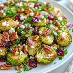 To make this delightful salad, gather these key ingredients: - 1 lb Brussels sprouts, trimmed and halved - 1/2 cup dried cranberries - 1/2 cup pecans, roughly chopped - 1/4 cup red onion, thinly sliced - 1/4 cup feta cheese, crumbled (optional) These ingredients create a mix of flavors and textures. The Brussels sprouts give a nice crunch. Dried cranberries add sweetness. Pecans bring a nutty taste, while red onion offers a sharp edge. If you choose feta, it adds creaminess. For the dressing, you’ll need: - 2 tablespoons olive oil - 1 tablespoon balsamic vinegar - 1 tablespoon honey or maple syrup - Salt and pepper to taste This dressing balances the salad. Olive oil adds richness, while balsamic vinegar brings acidity. Honey or maple syrup sweetens it just right. Don’t forget salt and pepper to enhance the flavor. To finish your salad, consider using: - Fresh parsley, finely chopped Parsley not only adds a pop of color, but it also gives a fresh taste. It makes the salad even more appealing. {{ingredient_image_2}} Set your oven to 400°F (200°C). This warm temperature helps the Brussels sprouts roast perfectly. Preheating is key for even cooking. Trim and halve the Brussels sprouts. Place them in a mixing bowl. Add one tablespoon of olive oil, salt, and pepper. Toss the sprouts until they are well coated. This step ensures they roast nicely. Spread the seasoned Brussels sprouts on a baking sheet. Make sure they are in a single layer. Roast them for 20-25 minutes. They should turn golden brown and become tender. Toss them halfway through. This helps them cook evenly. While the sprouts roast, whisk together the dressing. In a small bowl, mix one tablespoon of olive oil, balsamic vinegar, and honey or maple syrup. Add a pinch of salt and pepper. Set this aside for later. Once the sprouts are done, take them out of the oven. In a large bowl, combine the roasted Brussels sprouts, dried cranberries, chopped pecans, and thinly sliced red onion. If you like, add crumbled feta cheese. Drizzle the dressing over the salad mixture. Gently toss it all together. Make sure every part is coated in dressing. Let your salad sit for 5-10 minutes. This resting time helps the flavors blend well. To get Brussels sprouts just right, start with fresh ones. Trim off the tough ends and slice them in half. This helps them cook evenly. Toss the halves with olive oil, salt, and pepper. Make sure they have space on the baking sheet. This allows for good air flow. Roast at 400°F for 20-25 minutes. Watch for a nice golden color. Toss them halfway through for even caramelization. This step is key for great flavor. You can add more flavor with spices. Try garlic powder or smoked paprika for a warm touch. A sprinkle of red pepper flakes adds some heat. If you like sweet notes, consider adding a pinch of cinnamon. Fresh herbs like thyme or rosemary also work well. They bring a fresh taste that lifts the salad. Don't forget to taste as you go! This salad shines at gatherings. Serve it in a large bowl to show off its colors. It pairs well with grilled chicken or fish. You can also enjoy it with roasted meats. For a full meal, add quinoa or farro. This adds hearty grains and makes it more filling. Top with extra pecans and cranberries for a beautiful finish. Pro Tips Freshness Matters: Use fresh Brussels sprouts for the best flavor and texture. Look for bright green, firm sprouts without any yellowing leaves. Nut Toasting: Toast the pecans in a dry skillet for a few minutes before adding them to the salad. This enhances their flavor and adds a lovely crunch. Customize Your Dressing: Feel free to adjust the sweetness of the dressing by adding more honey or maple syrup according to your taste preference. Make Ahead: You can roast the Brussels sprouts and prepare the dressing ahead of time. Combine everything just before serving for the freshest taste. {{image_4}} You can easily make this salad your own. Add proteins to boost the nutrition. Grilled chicken, shrimp, or chickpeas work well. For veggies, consider sliced apples or roasted sweet potatoes. These choices add flavor and texture. Feel free to mix and match based on your taste. If you want a different flavor, try other dressings. A lemon vinaigrette adds zest. You can also use yogurt-based dressings for creaminess. For a spicy kick, add a touch of sriracha to the balsamic dressing. Each option brings a new twist to the salad. This salad is easy to adapt for special diets. To make it vegan, skip the feta cheese. Use maple syrup instead of honey for sweetness. For a gluten-free option, ensure your dressing is gluten-free. These small changes keep the salad delicious for everyone. To keep your salad fresh, place it in an airtight container. Make sure the container seals well to avoid air. If you have extra dressing, store it separately. This keeps the salad crisp. You can store the salad in the fridge for up to three days. After that, the sprouts may lose their crunch. If you notice any off smells or colors, it's best to toss it. This salad tastes great cold. If you prefer it warm, gently reheat the Brussels sprouts in a pan. Add a little olive oil to keep them moist. Avoid using the microwave, as it may make the salad soggy. Enjoy this delicious dish however you like! Yes, you can prepare this salad ahead of time. To do this, roast the Brussels sprouts first. Let them cool and store them in the fridge. Combine the other ingredients just before serving. This keeps everything fresh and crunchy. You can also mix the dressing ahead. Just shake well before adding it to the salad. Yes, you can use alternatives like dried cherries or raisins. If you want a tart kick, try using pomegranate seeds. Adjust the sweetness of your dressing based on your choice. Dried fruits add great flavor and texture to the salad. You can use walnuts, almonds, or hazelnuts in place of pecans. Each nut adds a different taste. Walnuts give a rich flavor, while almonds add a nice crunch. Toast the nuts lightly for a deeper taste. Yes, this salad is gluten-free. All the ingredients are naturally gluten-free. Just make sure your balsamic vinegar is also gluten-free. This salad is a great choice for anyone avoiding gluten. Enjoy the fresh flavors without worry! This blog post covered a tasty cranberry pecan Brussels sprout salad. We explored the key ingredients, including Brussels sprouts, pecans, and cranberries. I shared easy steps for roasting and mixing the salad. Helpful tips and variations add flavor and options for all diets. Enjoy this salad at home or for gatherings. It's healthy, simple, and sure to impress. Keep experimenting with ingredients, and have fun with your meals!
